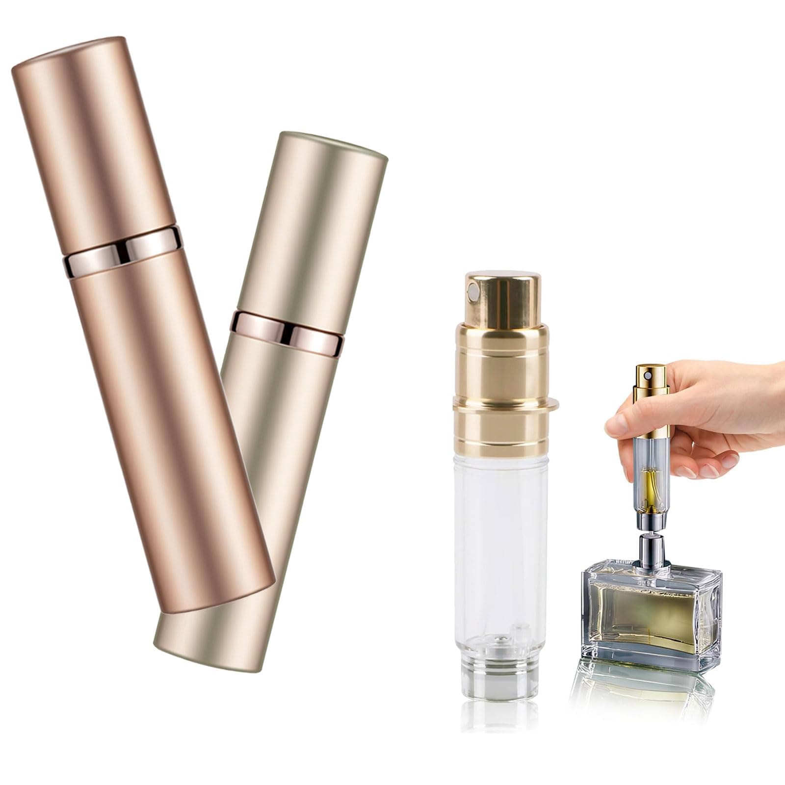 2Pcs Travel Refillable Perfume Bottle : 5ml Mini Portable Perfume Empty Atomisers - Bottom Fill Pocket P-e-r-f-u-m-e Dispenser, Unisex for Travel Vacation Birthday Anniversary
