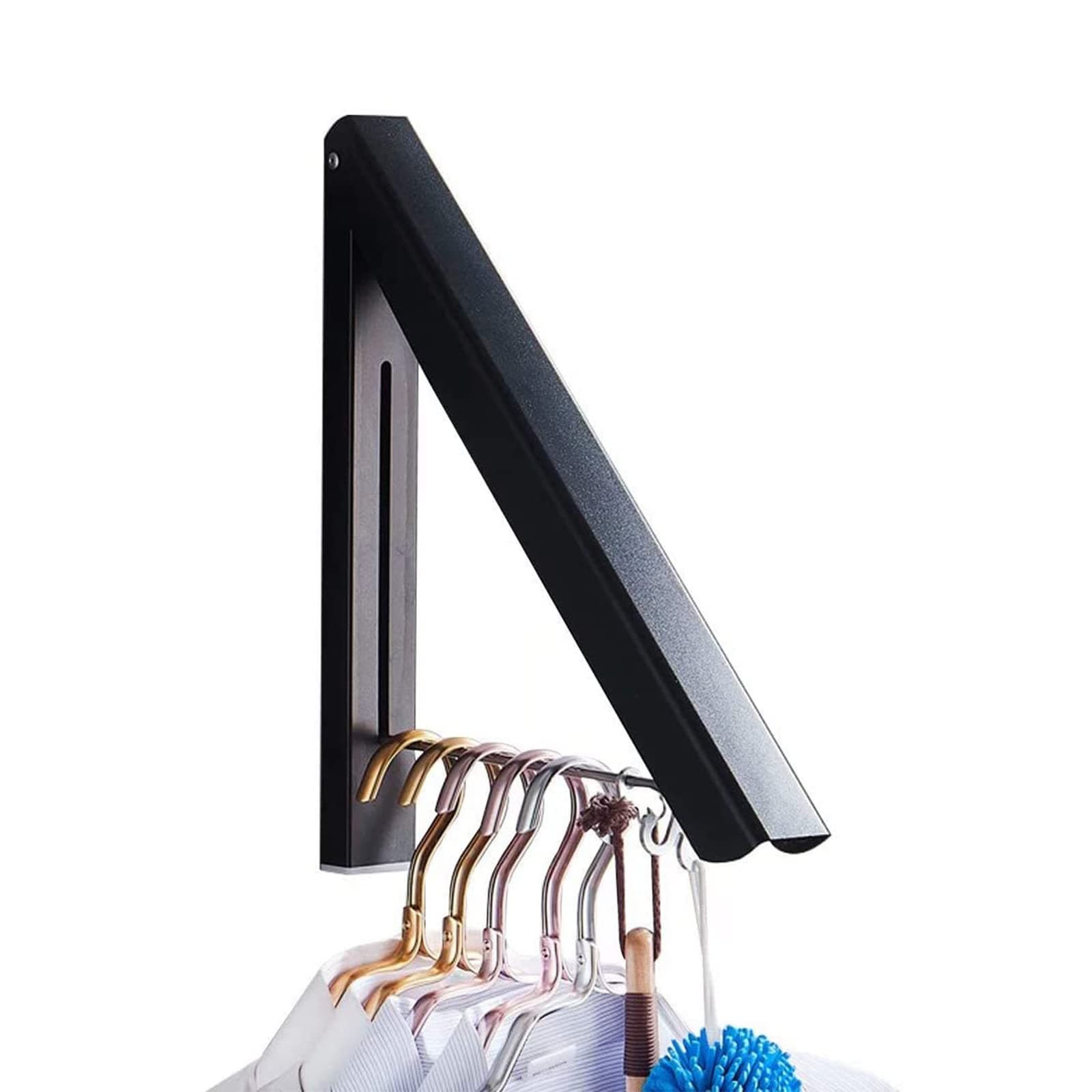 Clothes Drying Rack, Laundry Racks for Drying Clothes, Wall Mounted Retractable Clothes Hanger for Laundry Room, Garage, Indoor & Outdoor Use, Aluminum (1 Racks, Black)