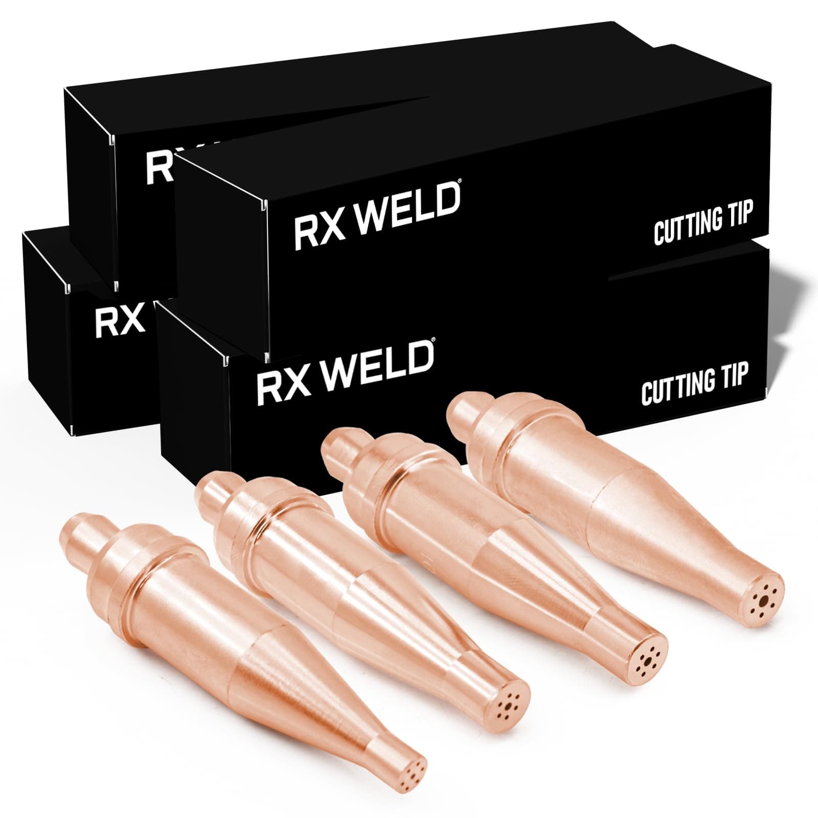 RX WELD 1-101 Series Acetylene Cutting Torch Tips, Size 0-3, Fit V-Style Heavy Duty Torch - Pack of 4