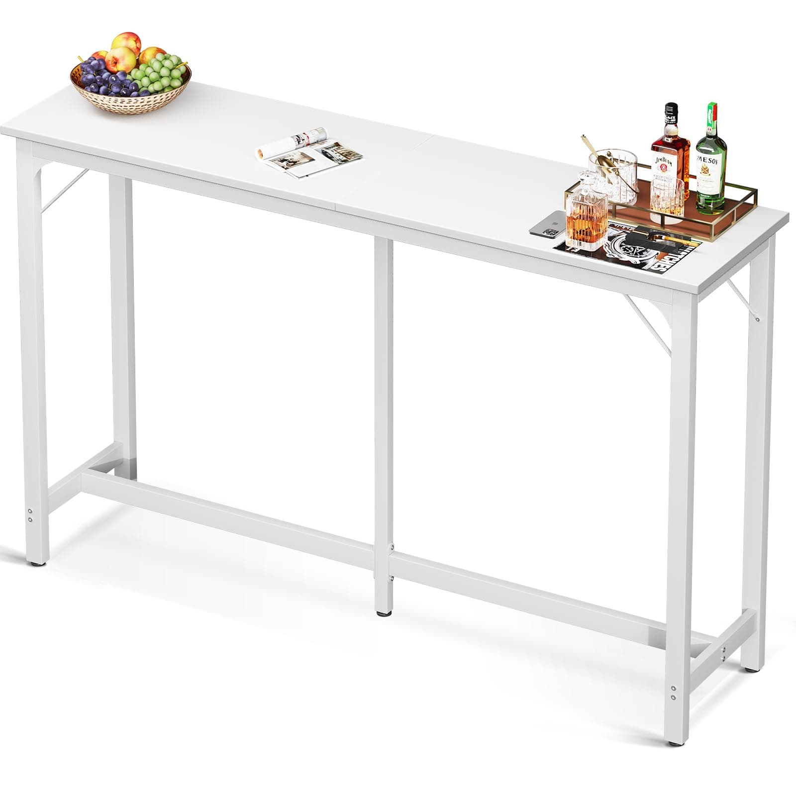 ODK 63 inch Bar Table, Bar Height Pub Table, Counter Height Bar Table, Rectangular High Top Kitchen & Dining Counter Tables with Sturdy Legs & Easy-to-Clean Top, Indoor use, White