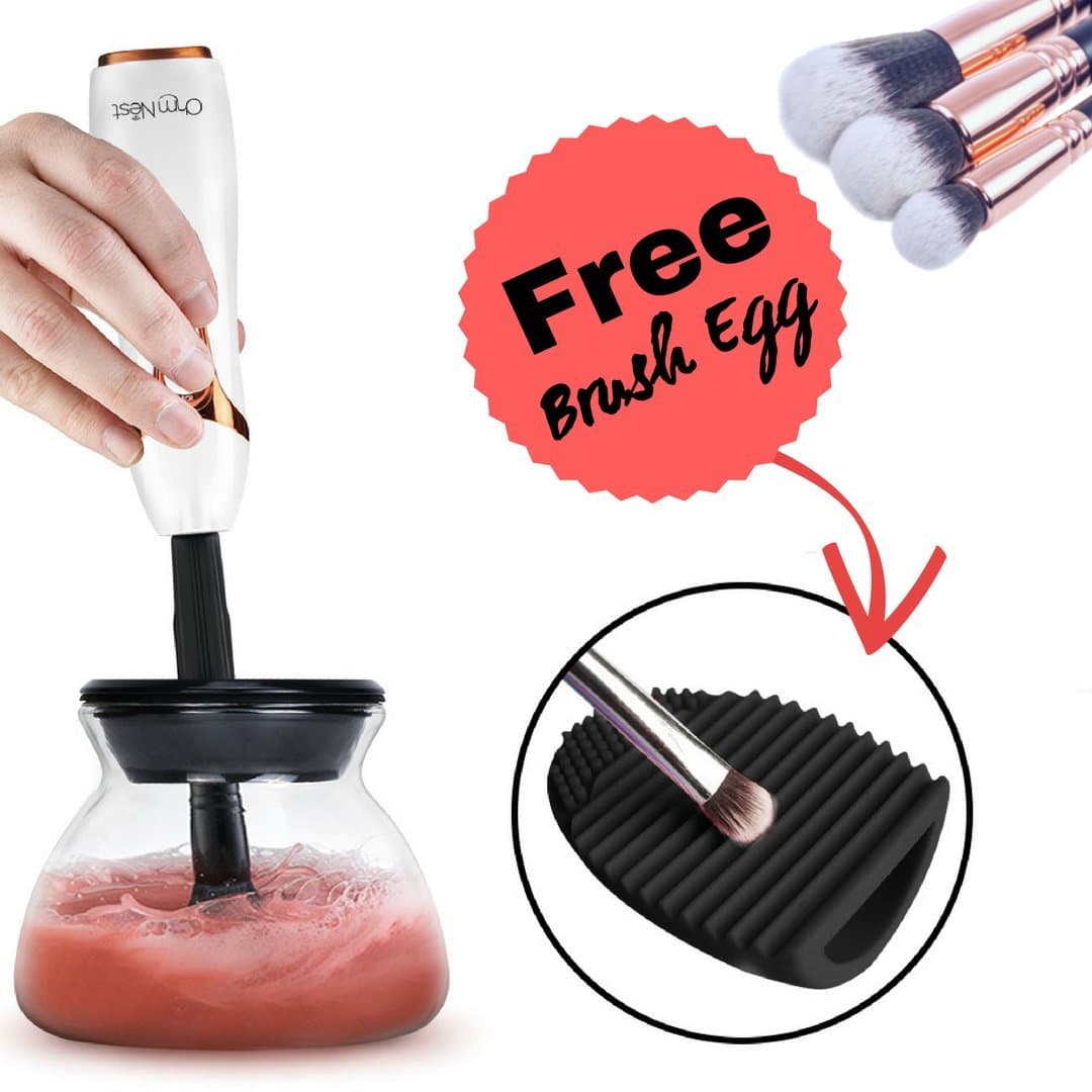 Electric Makeup Brush Cleaner Kit - Keep makeup brushes always clean - Spin dry in seconds - Kit includes Makeup Brush Cleaner Spinner and Brush Cleaner Mat to clean and dry any size make up brush