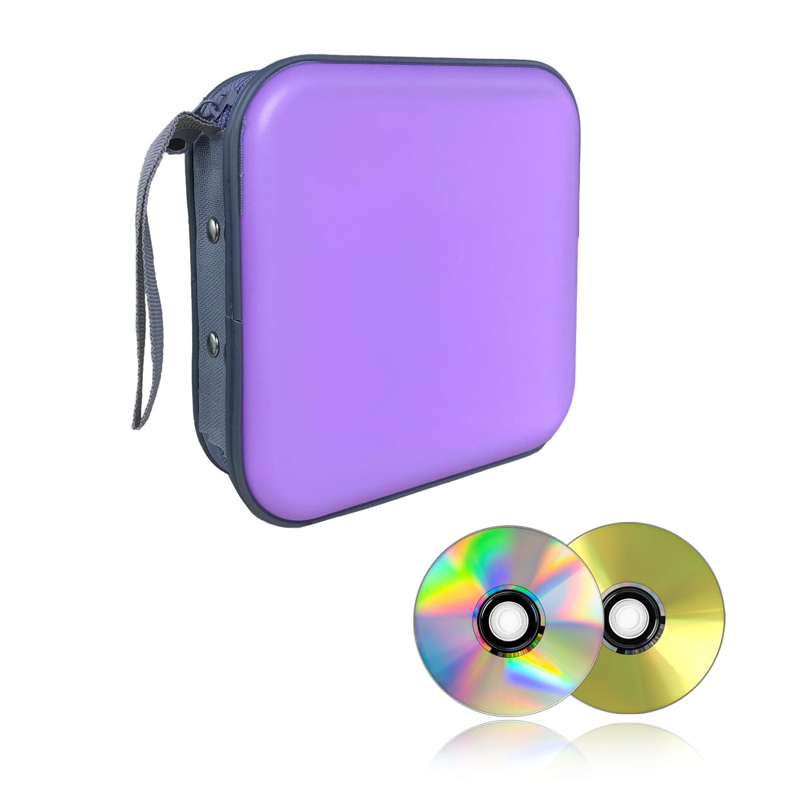 Augeny 48 Capacity CD Case, Portable DVD Hard Plastic Case Holder, Wallet Disc Storage Binder for Car, Home, Travel, Carrying Organizer, Universal Protective DVD Storage Zipper Box (Light Purple)