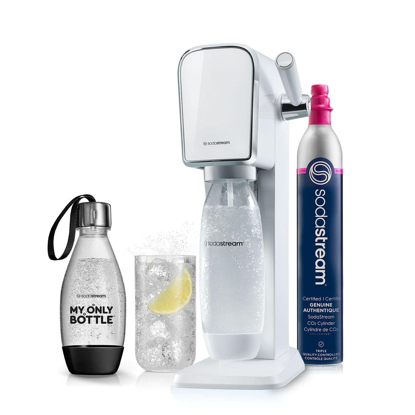 ART Sparkling Water Maker | STARTER KIT | CQC CO2 system | Includes 1x CO2 Cylinder, 1x32 & 1x16 Fl Oz Dishwasher Safe Bottles | Combine with Pepsi Flavors | White