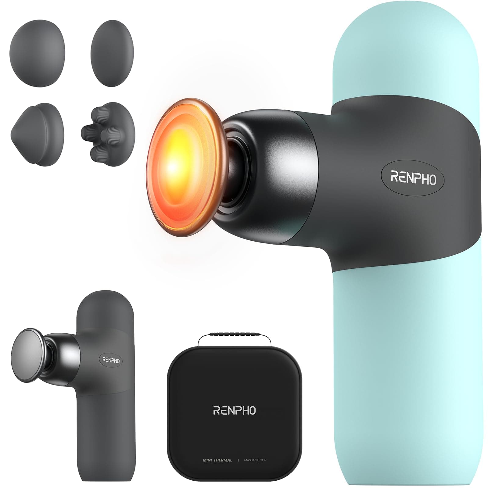 Mini Thermal Massage Gun with Heat Function, Mini Massage Gun, Portable Fashionable Percussion Massager, with Coloured Silicone Sleeves, Travel Size with Carry Bag, for Muscle Massage, Blue