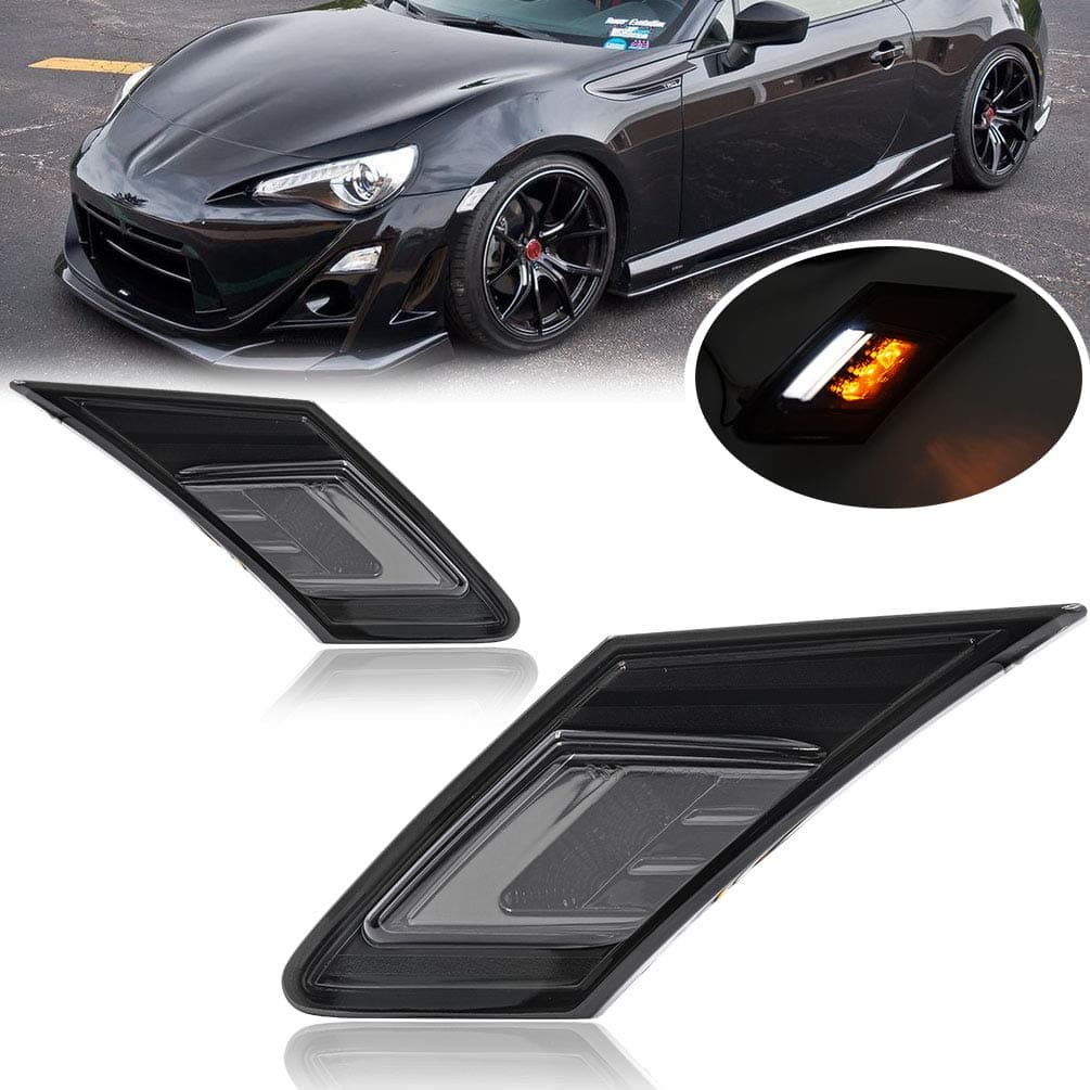 Smoke Lens White/Amber LED Front Side Marker Light Kits for 2013-2016 Scion FR-S 2013-2020 Subaru BRZ 2017-2020 Toyota 86/GT86 Turn Signal Lights Running/Parking White/Amber LED Sidemarker Lamps