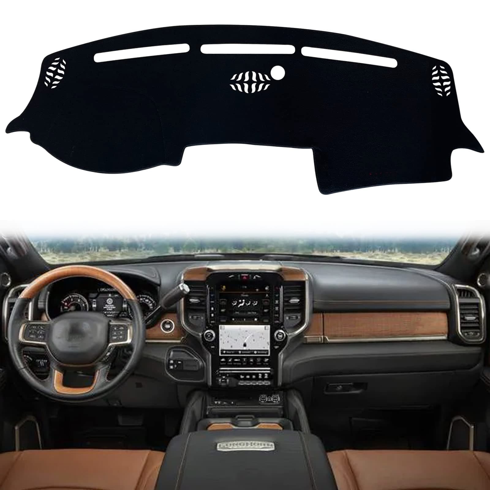 Dash Mat Cover Custom Interior Center Console Compatible with Dodge Ram 1500 2500 3500 Truck 2019 2020 2021 2022 2023 Dashboard mat Covers Accessories (Black Trim)