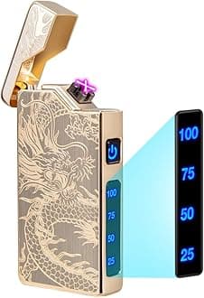 LcFun Electric Lighter USB Rechargeable, Dual Arc Plasma Lighter, Windproof Flameless Lighters, Electronic Lighters with LED Battery Indication Gifts for Men Boyfriend Husband (Dragon Gold)