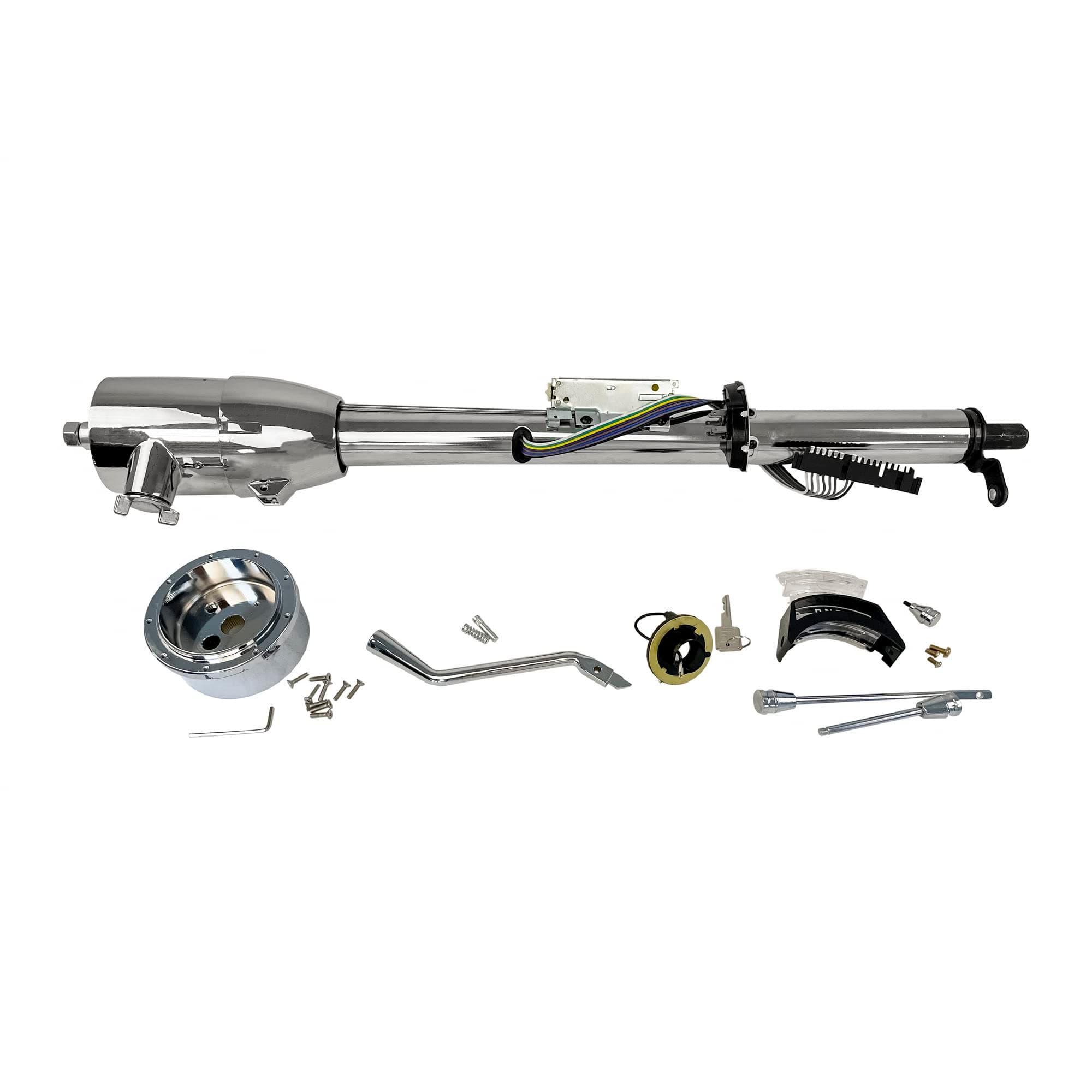 32" Auto Column Shift Tilt Steering Column with Key & Wheel Adapter Chrome