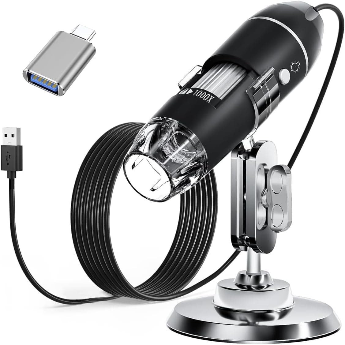 Portable USB Digital Microscop 40X-1000X Electron Microscop with 8 LED Light and Silver Bracket Mini Microscop Endoscope Camera Magnifier with Stand-EPL-585IM.