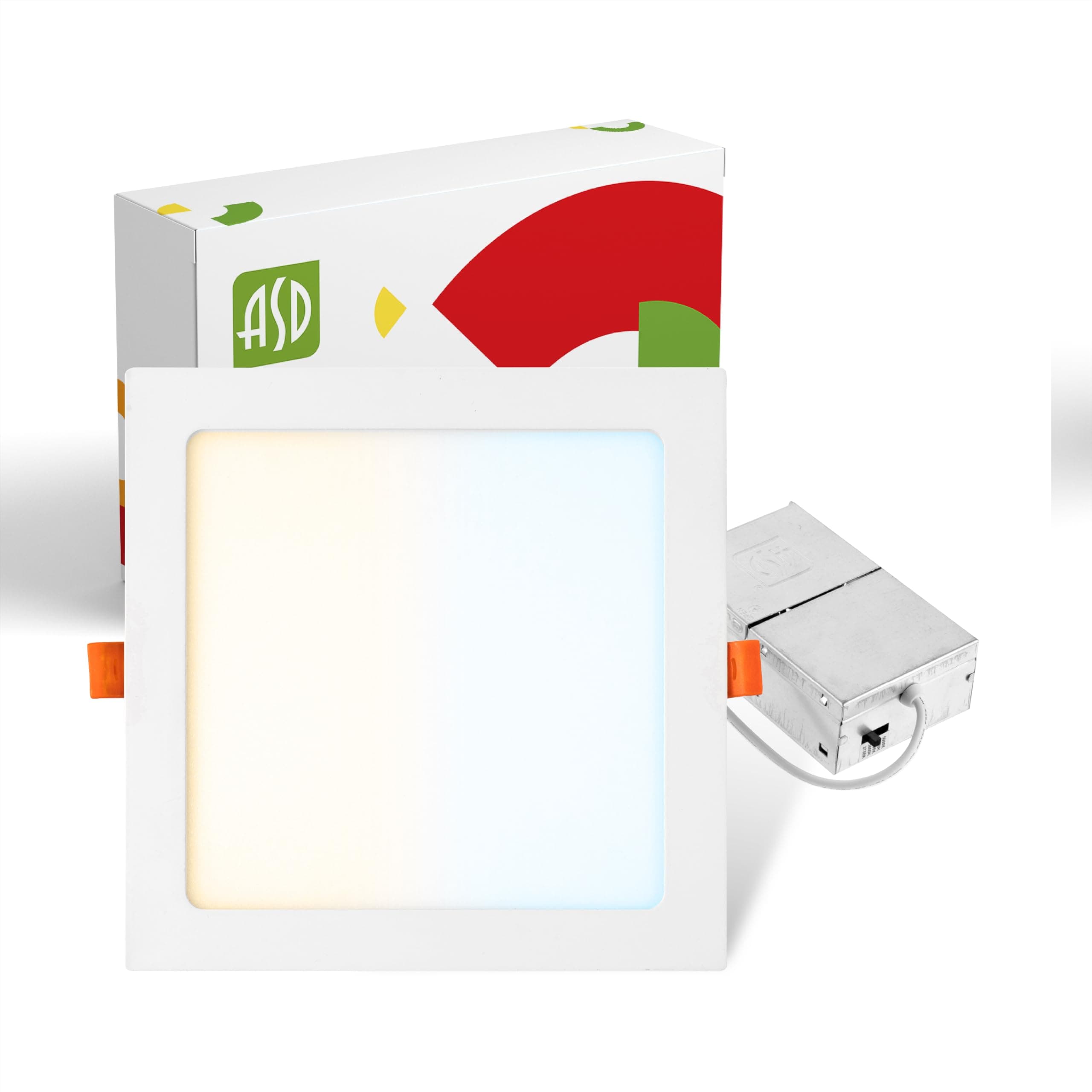 ASD LED Square Recessed Lighting 8 Inch | 2700K/3000K/3500K/4000K/5000K, 20W 70W Eqv | Ultra Thin Dimmable Ceiling Lights with J Box, Canless Wafer Downlight | Slim Panel Light - UL Energy Star 1 Pack
