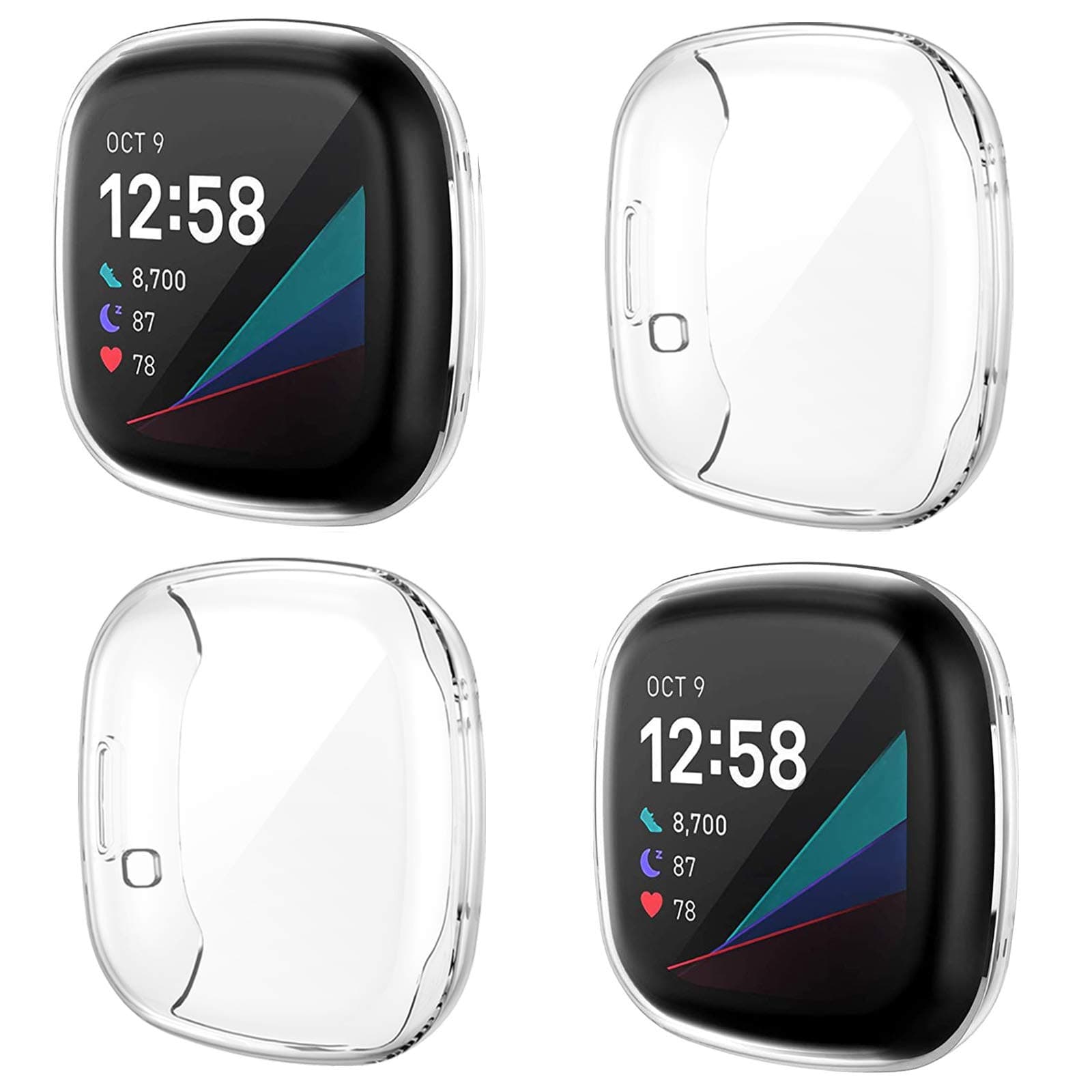 NANW 4-Pack Screen Protector Case Compatible with Fitbit Sense/Versa 3, Soft TPU Plated Bumper Full Cover Protective Cases for Sense Smartwatch [Scratch-Proof]