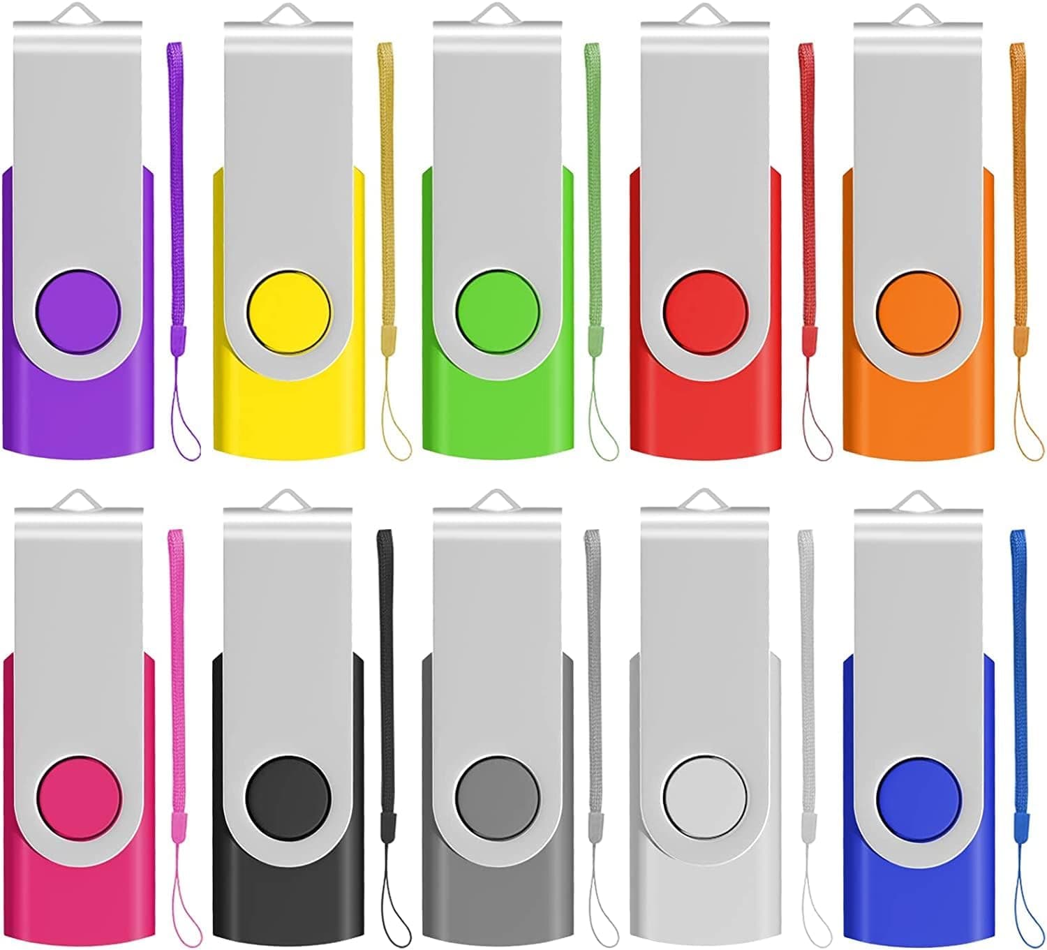 – EASTBULL Memory Stick 128MB USB 10Pack, USB 2.0 Thumb Flash Drives Swivel Design Pen Memory Stick Fold Storage (10 Mixed Color With Lanyard)