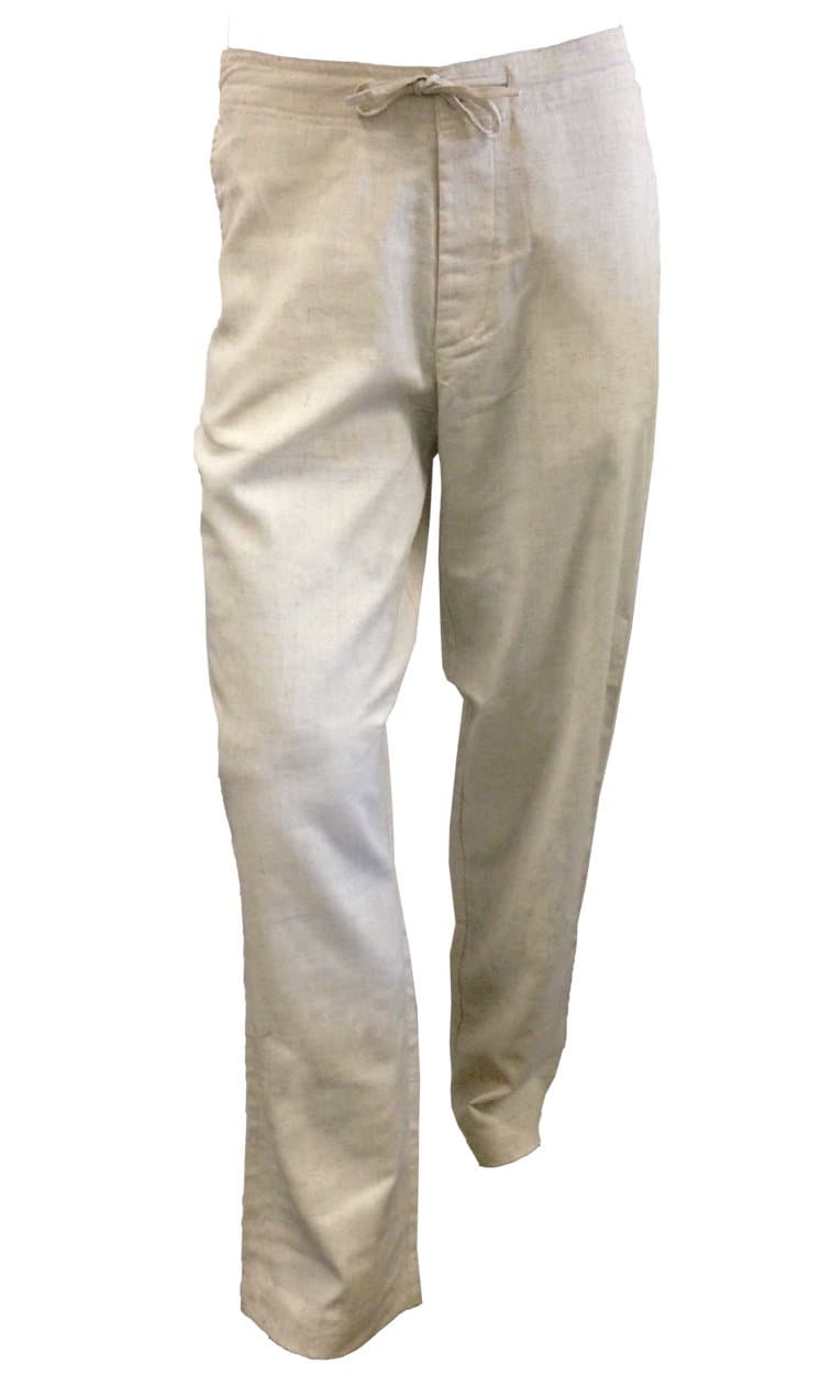 Men's Linen/Cotton Drawstring Pants (Small, Beige)