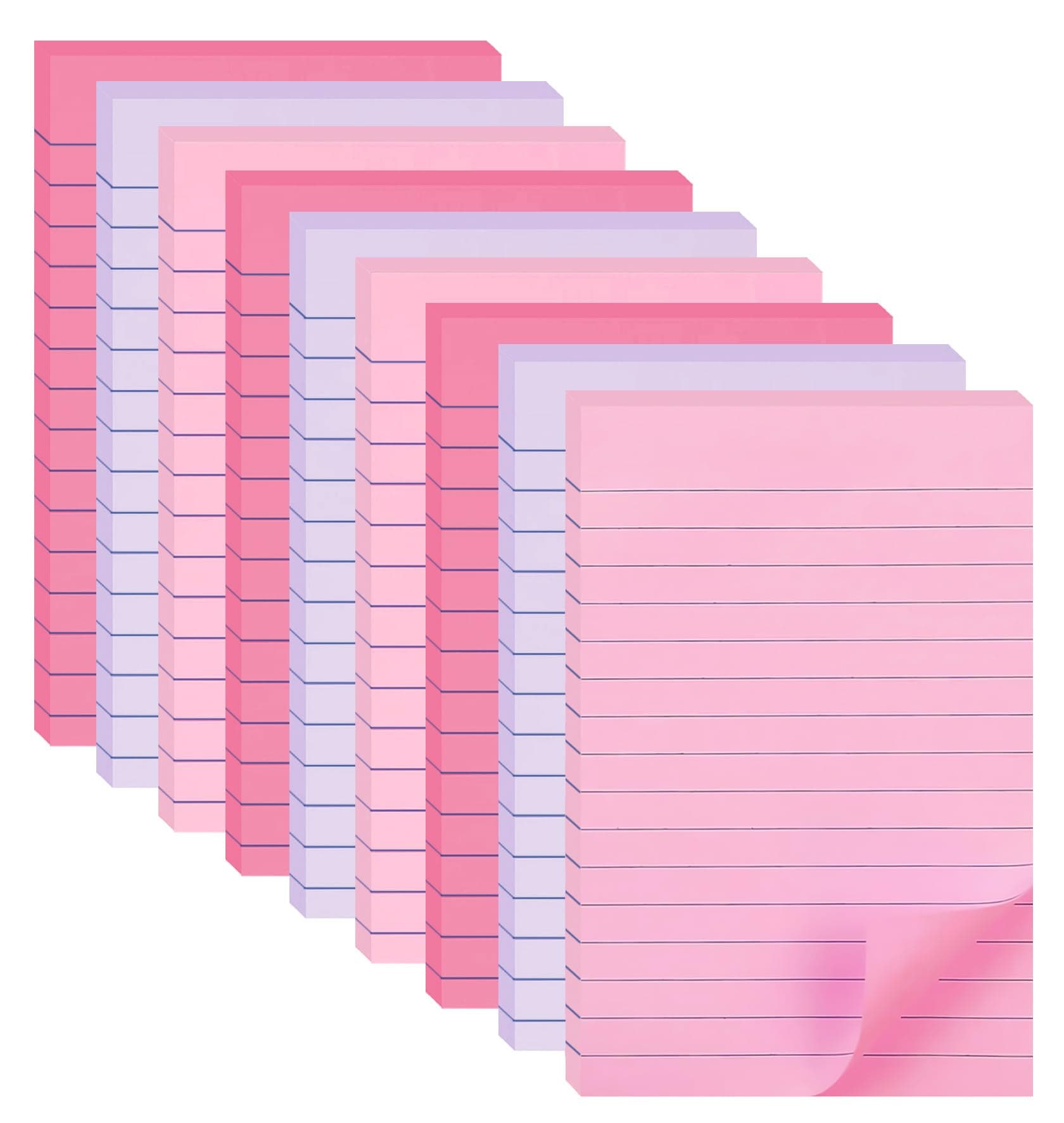 9 Pack Lined Sticky Notes 4X6 in Post Sticky Notes with Lines, Large Ruled Post Sticky Colorful Super Sticking Power Memo Pads Strong Adhesive (Pink Themed)