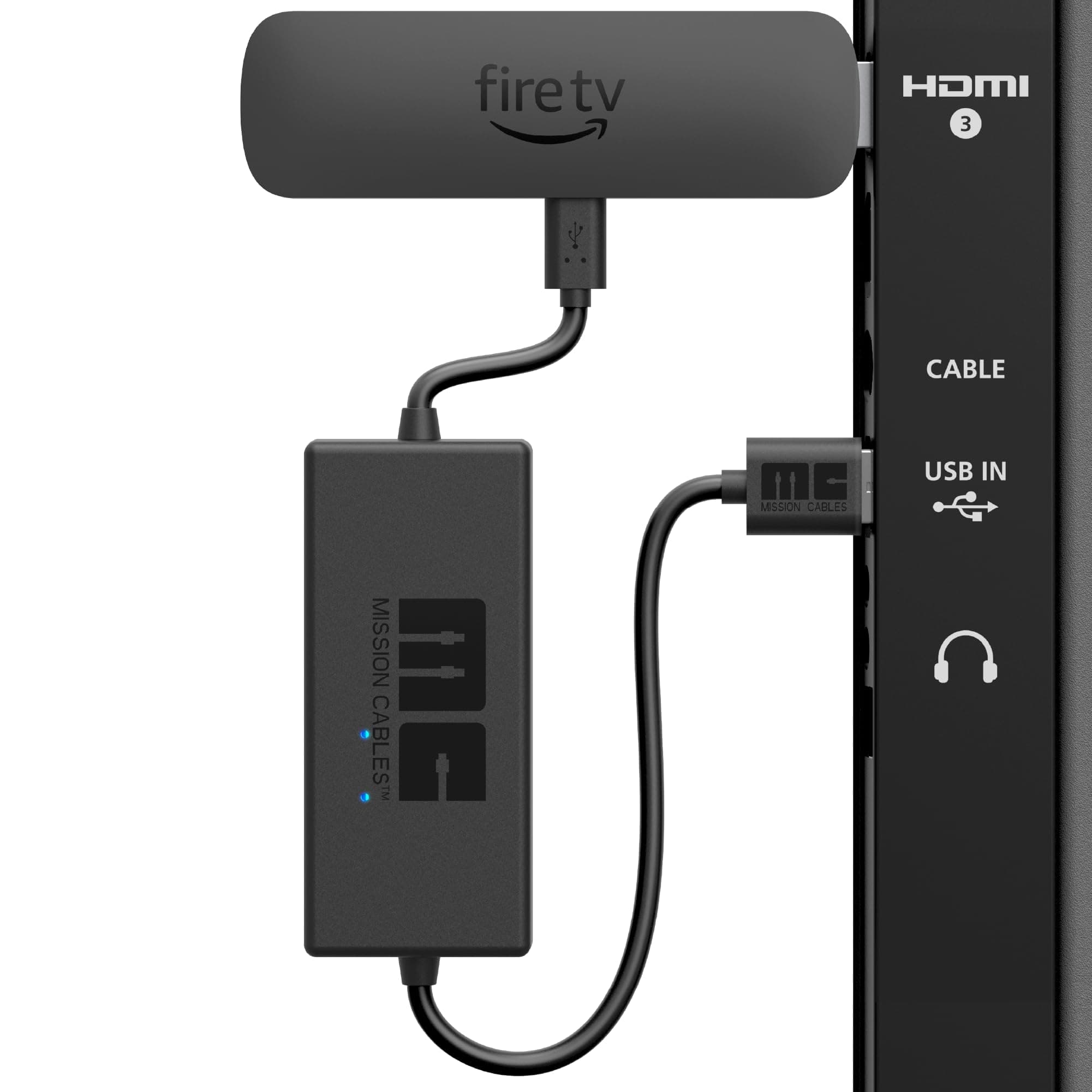 Mission Cables USB Power for Amazon Fire TV 4K (Eliminates the Need for AC Adapter)