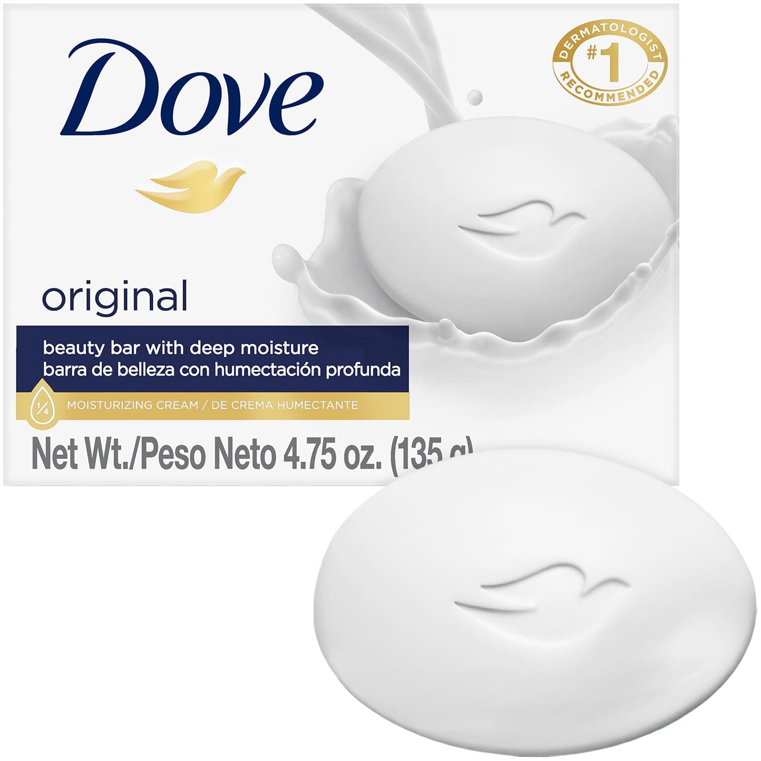 Dove Soap, Original Beauty Bar 3-in-1 Moisturizing Face, Body & Hand Soap, 4.75 Oz