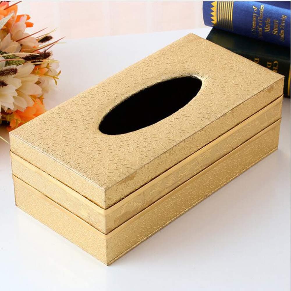 Leather Tissue Box Holder - Waterproof Rectangular Tissue Box Cover Vintage Napkin Paper Holder for Home,Office&Car Decor (Gold Clouds with Golden Rim)