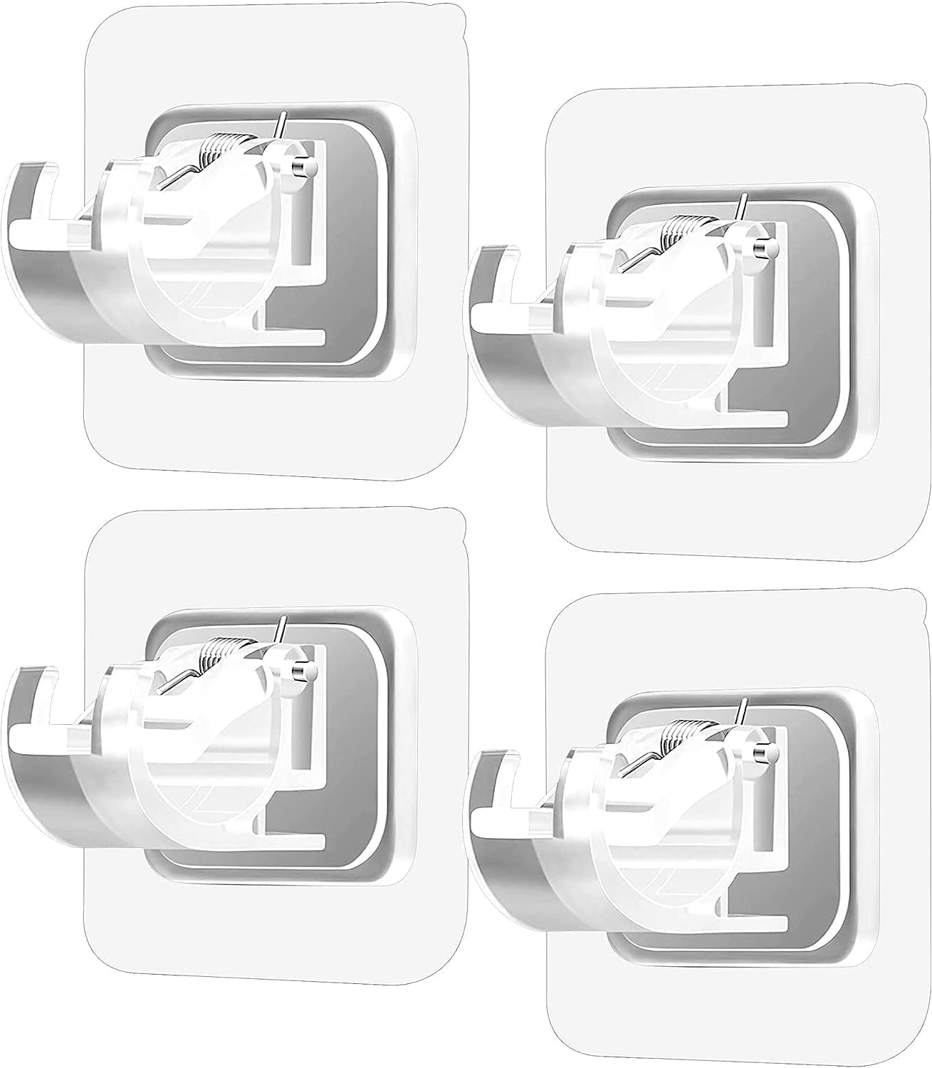 QARB Plastic Heavy Duty Self Adhesive Wall Hooks Holder Without Drill Hanger Sticker (4, Spring Hook), Clear