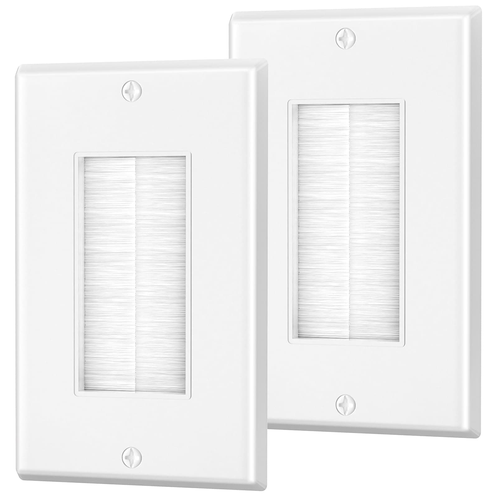 Brush Wall Plate, Single Gang Wall Plate Cable Pass Through for Low Voltage Wires, Cord Hider for Wall Mount TV, 2-Pack, White