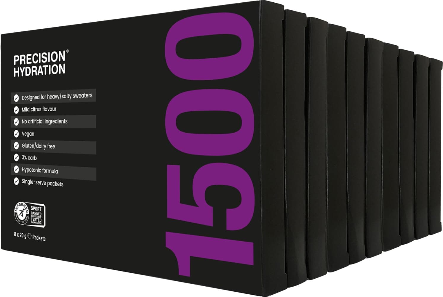 Precision Hydration Electrolyte Drink Mix - No Artificial Ingredients, Multi Strength Electrolyte Powders - Individual Waterproof Servings - Gluten/Dairy Free (1500mg/L - Purple Packet, Pack of 80)