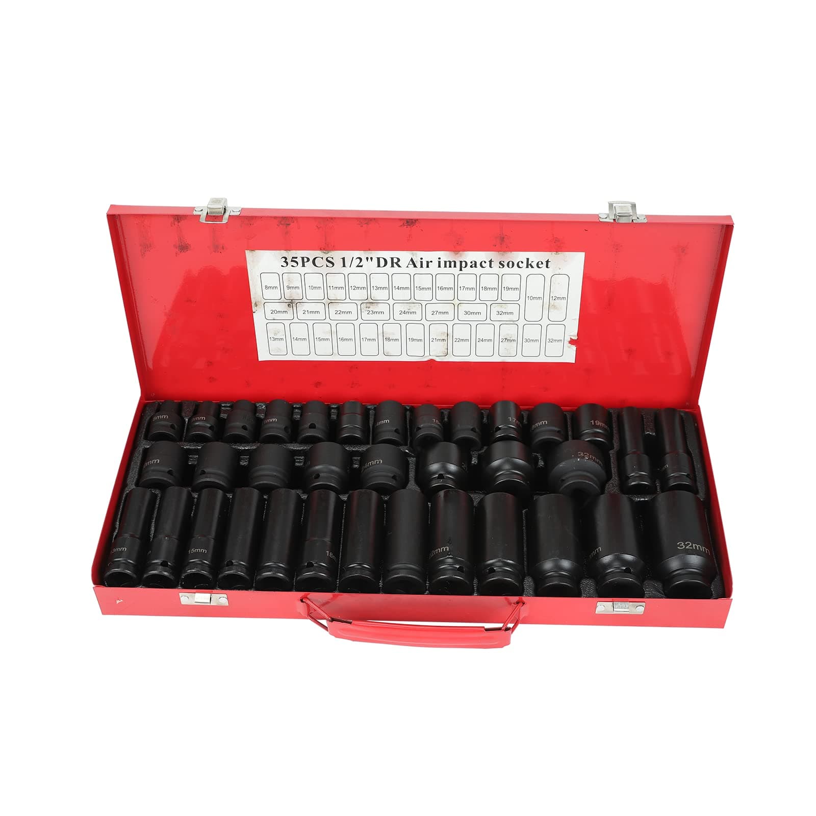 VOWAGH35PCS 1/2 Inch Drive Deep Impact Socket Set 6 Point Sockets Garage Workshop Tools Truck Repair Hand Tools 8-32MM