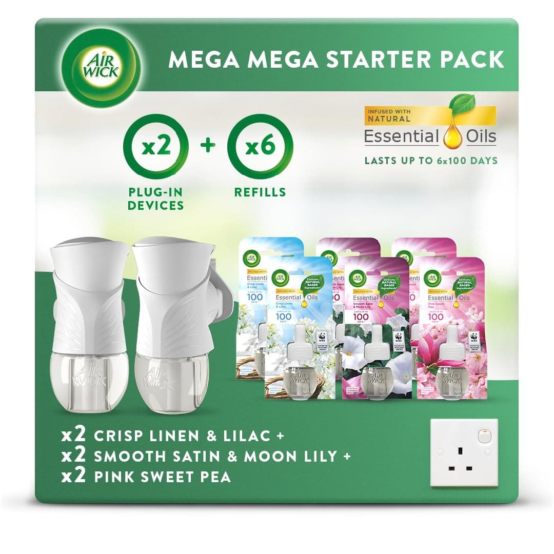 Air Wick Air Freshener Electrical Plug in Bundle Pack (2 Plug in Gadgets + 6 Refills)