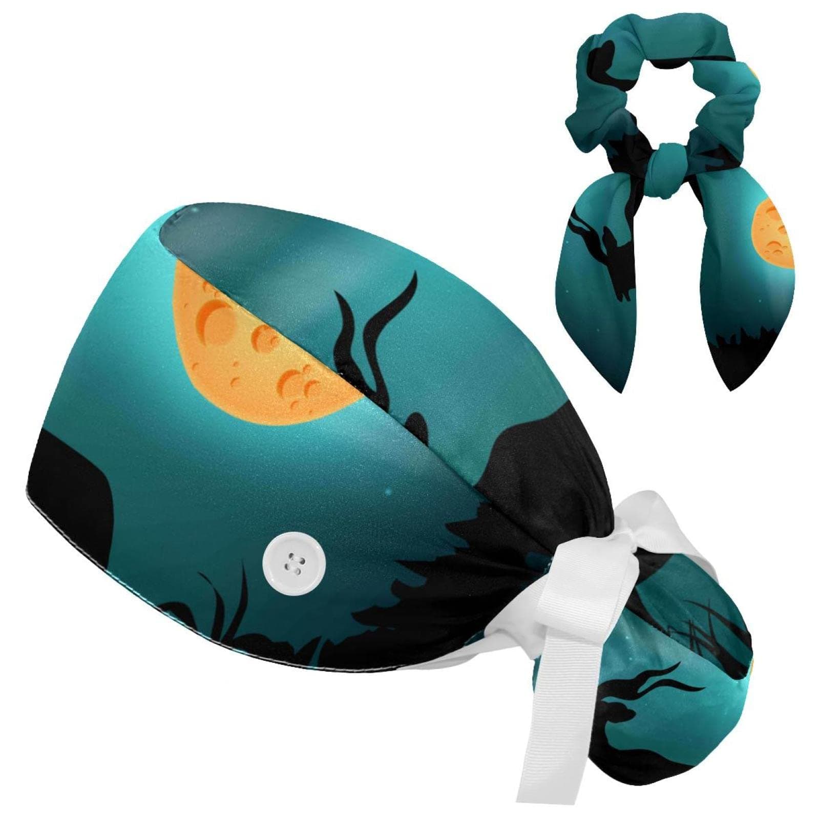 Working Cap with Sweatband and Button, Kudu Night Adjustable Surgical Caps for Women