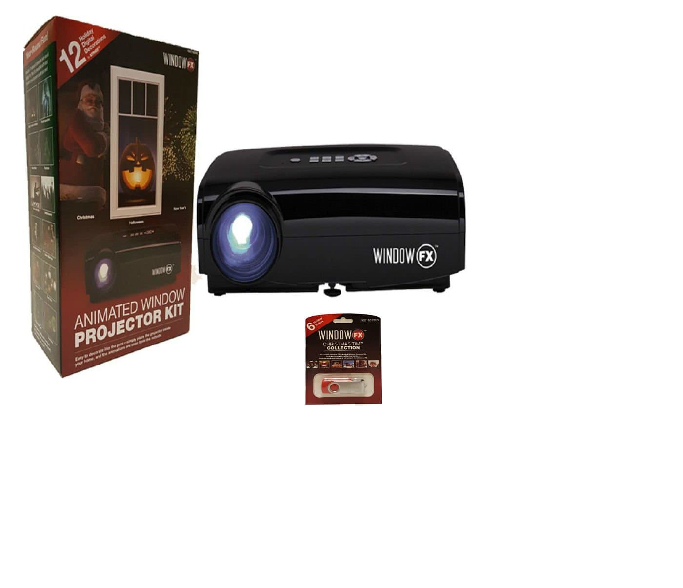 2016 Window fx atmos Projector Kit Includes 12 Animated pre-loaded Holiday Images and Extra Christmas Time USB Collection with 6 Videos