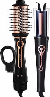 Urban Yog 3-in-1 Hot Air Brush & MakeMeBold Automatic Hair Curler Combo | Hair Dryer, Straightener, Volumizer & Curler | 1200 Watts, Dual Voltage, Anti-Scald, Ceramic Coating, Black and Rose Gold