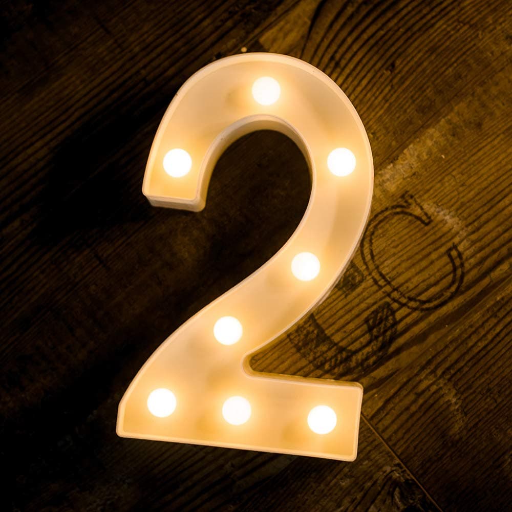 Foaky Decorative Led Marquee Light Up Number, Marquee Light Up Number Sign for Night Light Wedding Birthday Party Christmas Home Bar Decoration Number(2)