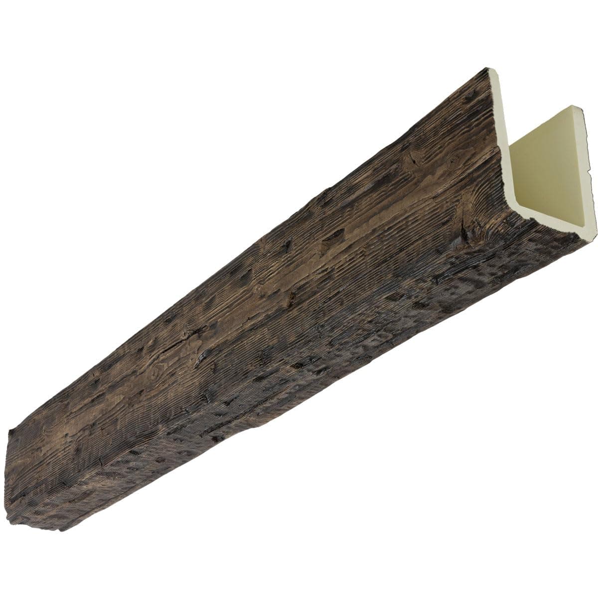 Ekena Millwork 3 1/2"W x 3 1/2"H x 96"L 3-Sided (U-Beam) Salvaged Timber HeritageTimber Faux Wood Ceiling Beam, Kona Brown