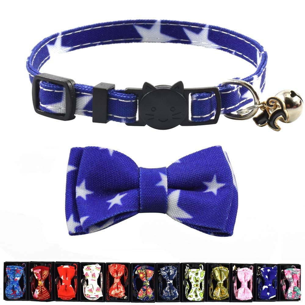 XPangle Bowtie Cat Collars Breakaway with Bell, Adjustable Cute Kitty Collars Safety Buckle Kitten Collar for Cat Puppy 7.5-11in