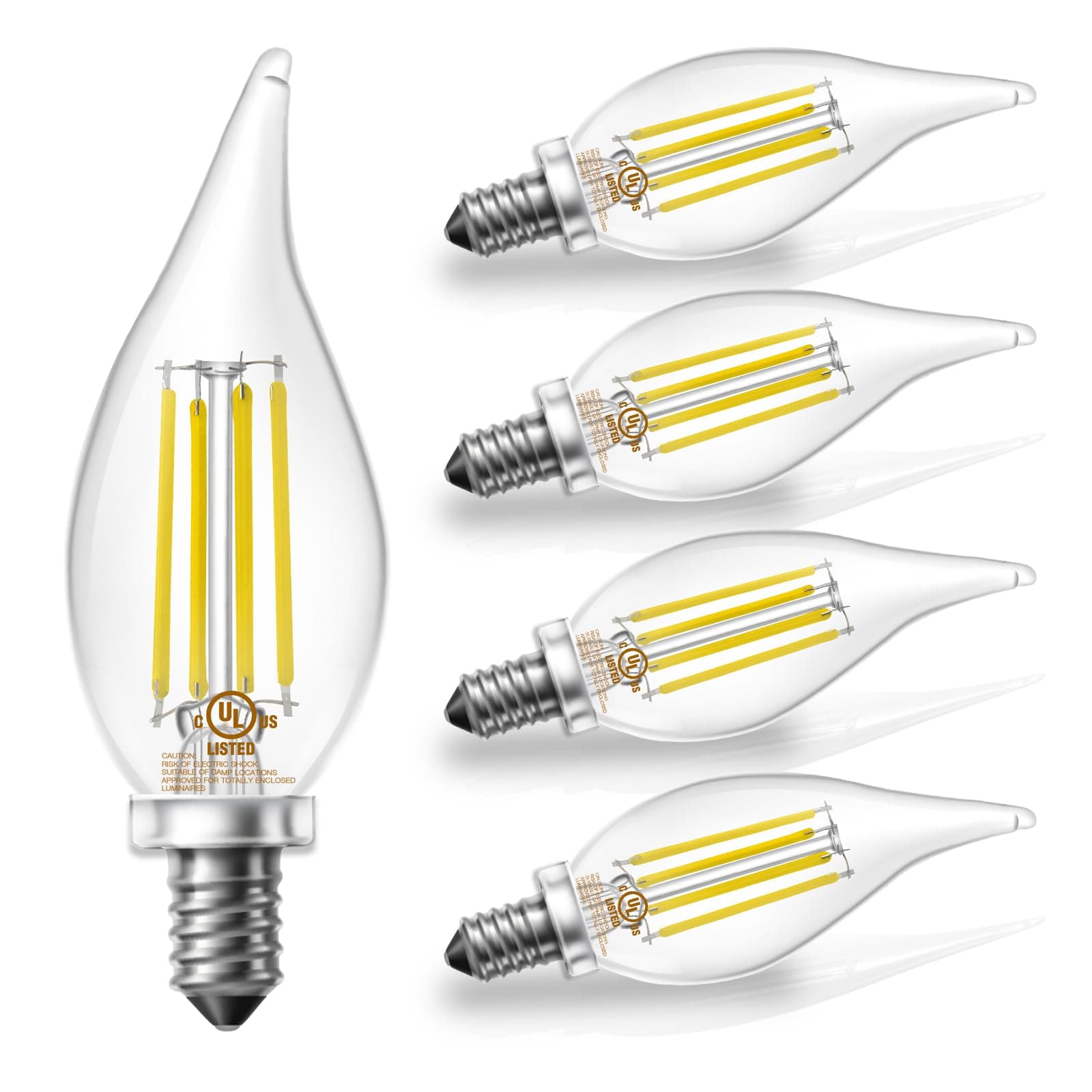 DAYBETTER Chandelier Light Bulbs, E12 Led Bulb Dimmable, Candelabra Light Bulbs 60 Watt Equivalent, 5000K Daylight White, 5.5W 600LM, Flame Tip Vintage LED Candle Light Bulb, 5 Pack