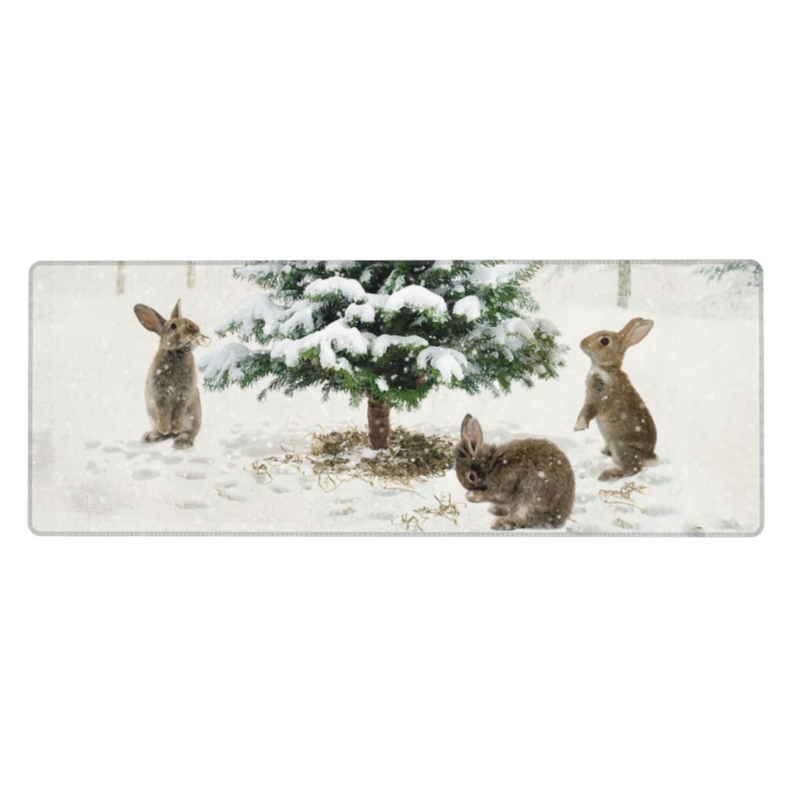 Rubbits and Xmas Tree Large Mouse Pad, Non-Slip Rubber Base Mouse Pad, Office and Home Desktop Mat 12x31.5 Inch