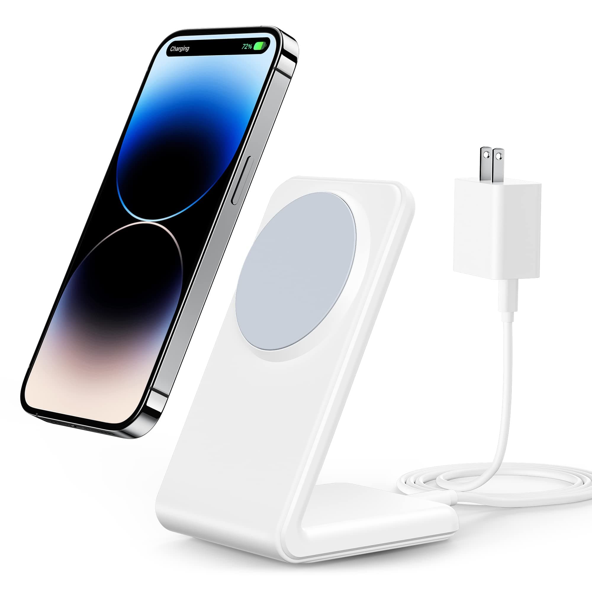 Magnetic Wireless Charger Designed for iPhone 16 Pro Max/15/14/13/12 Series, Fast Charging with PD 20W USB-C Adapter & Cable, Compatible with MagSafe Charger Stand, White