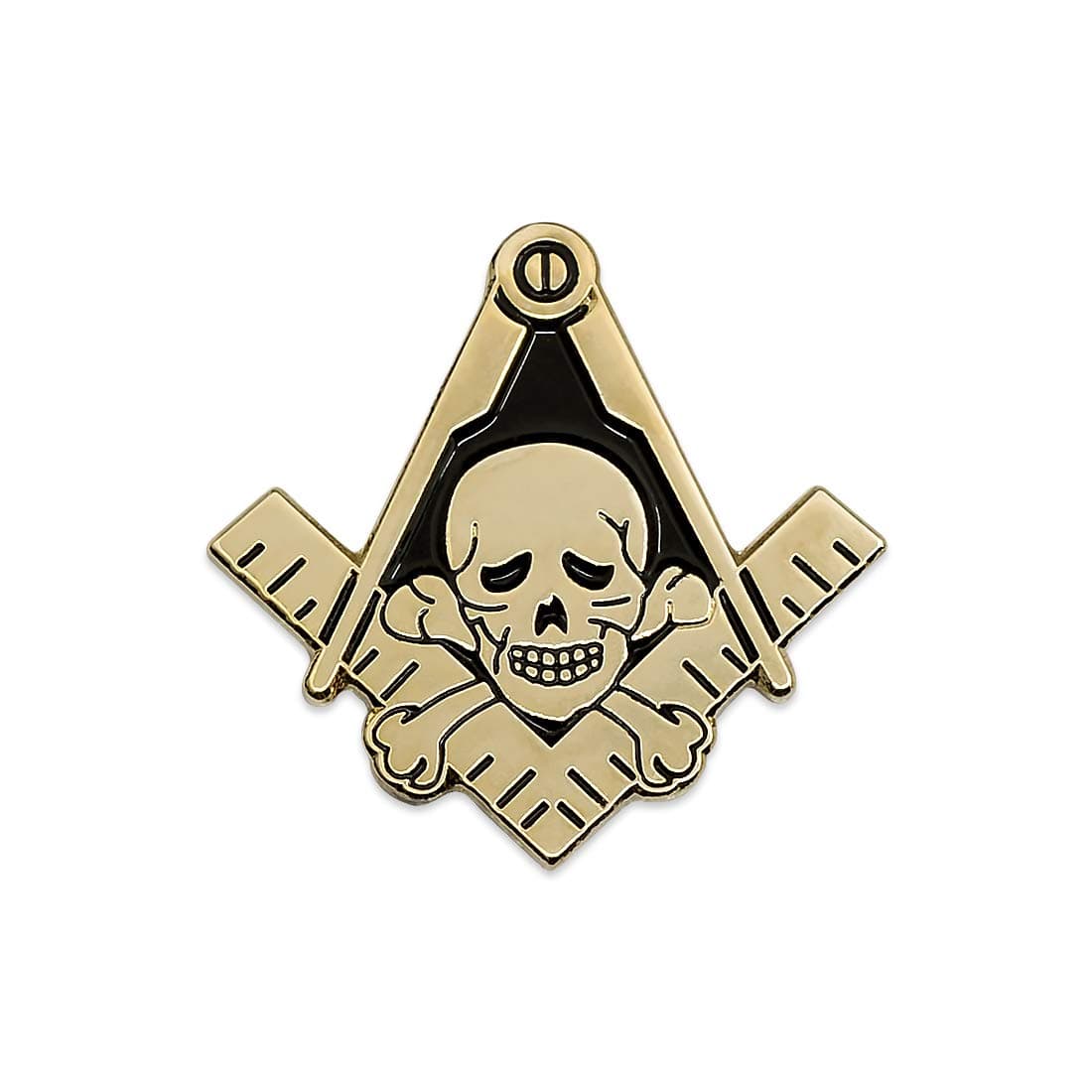 Widow's Son Skull Square & Compass Masonic Lapel Pin - [Gold & Black][1'' Tall]