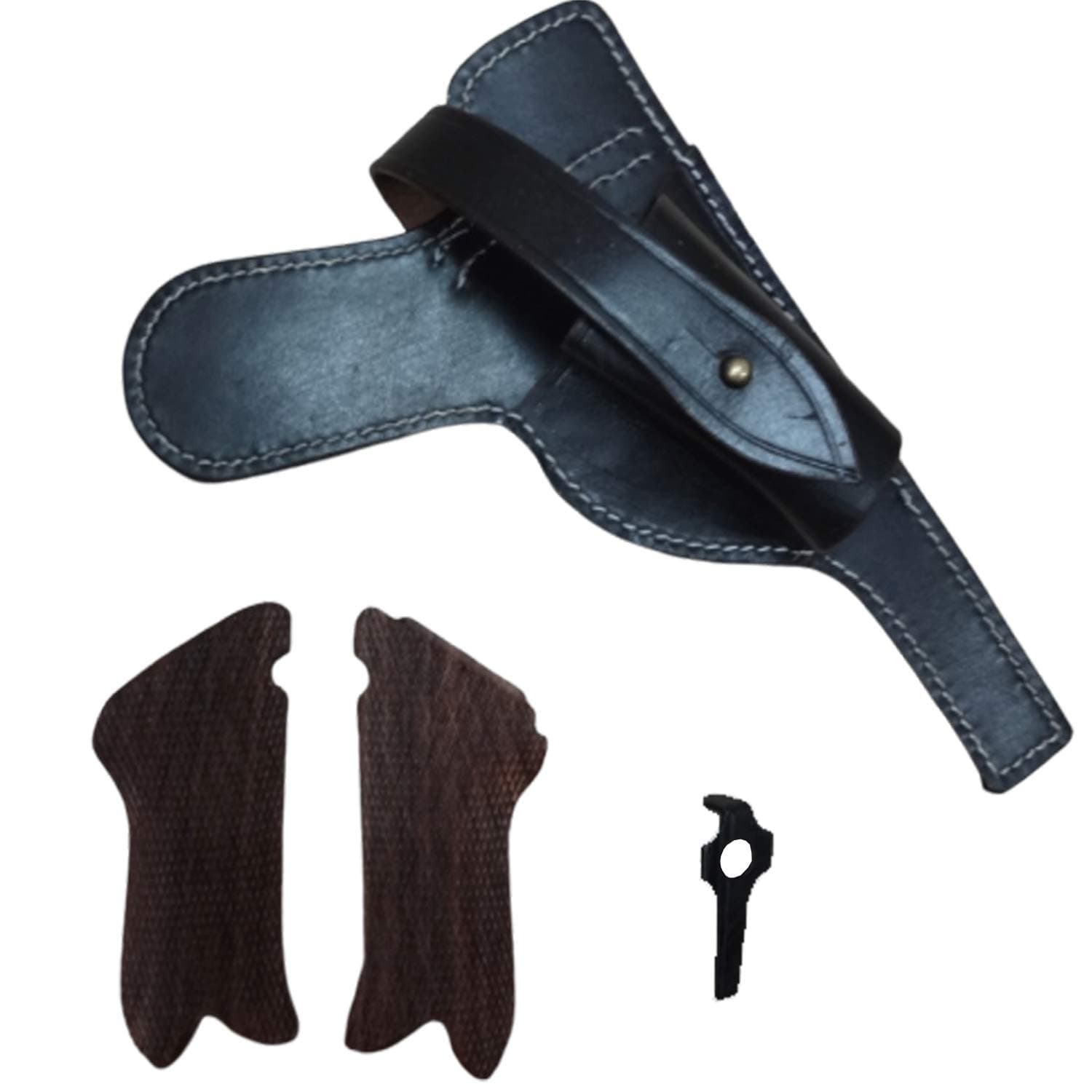 P08 Luger Paratrooper Leather Holster w/Take Down Tool & Hand Grips - Dark Brown