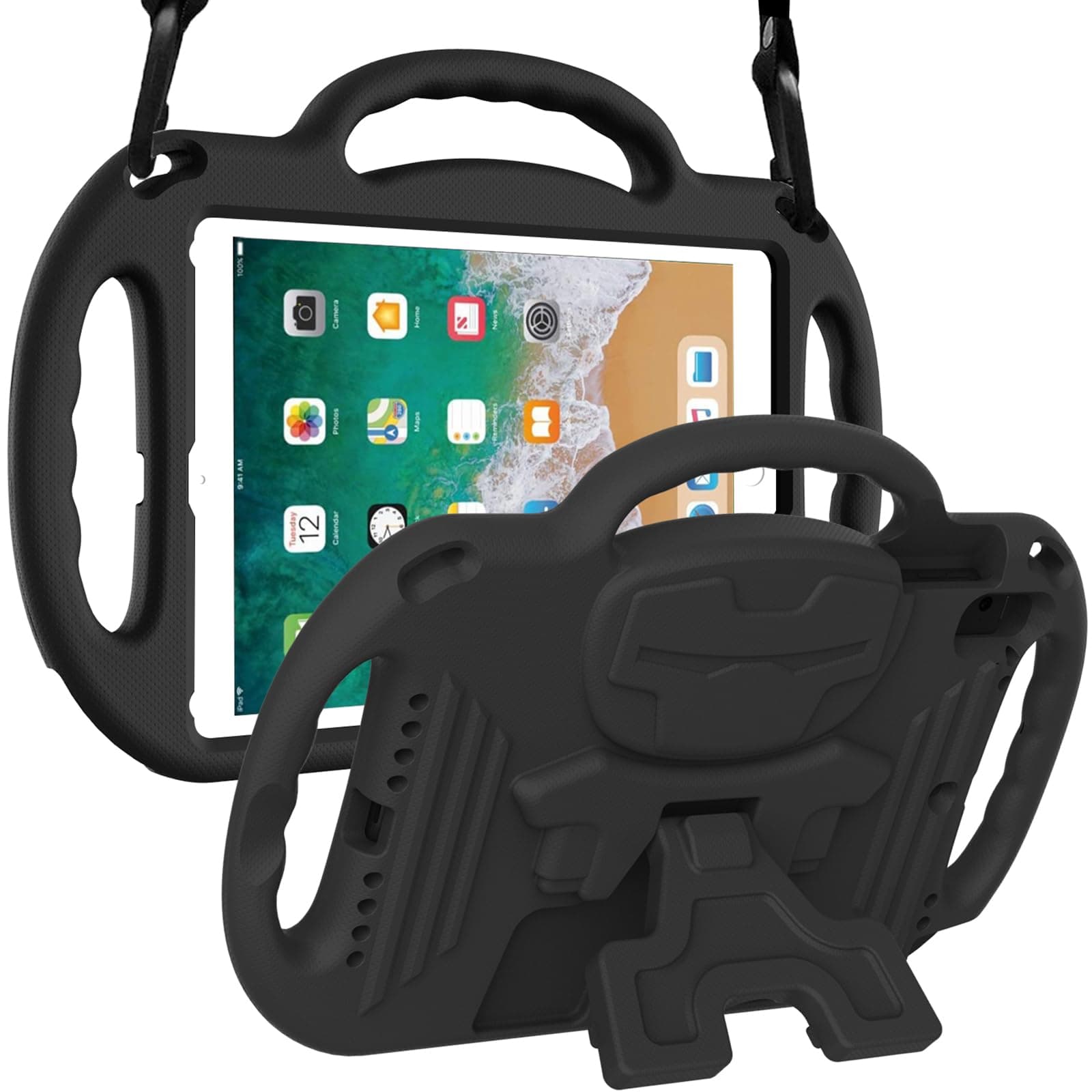 LTROP iPad 6th Generation Case, 9.7 iPad Case 2018, iPad 9.7-Inch Case - Light Weight Shock Proof Handle Stand Shoulder Strap Kids Case for 9.7 inch Apple iPad 6th Gen/ 5th Gen/Air 2/ Air - Black