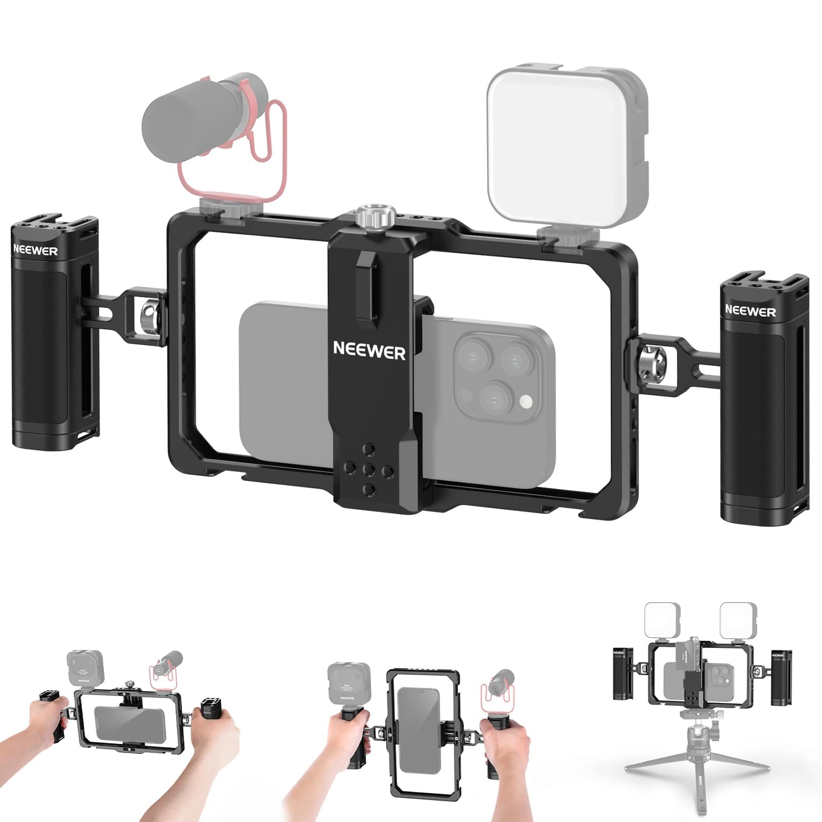 NEEWER Upgraded Phone Rig Vlogging Kit, Video Stabilizer with Dual Handle, Wi...