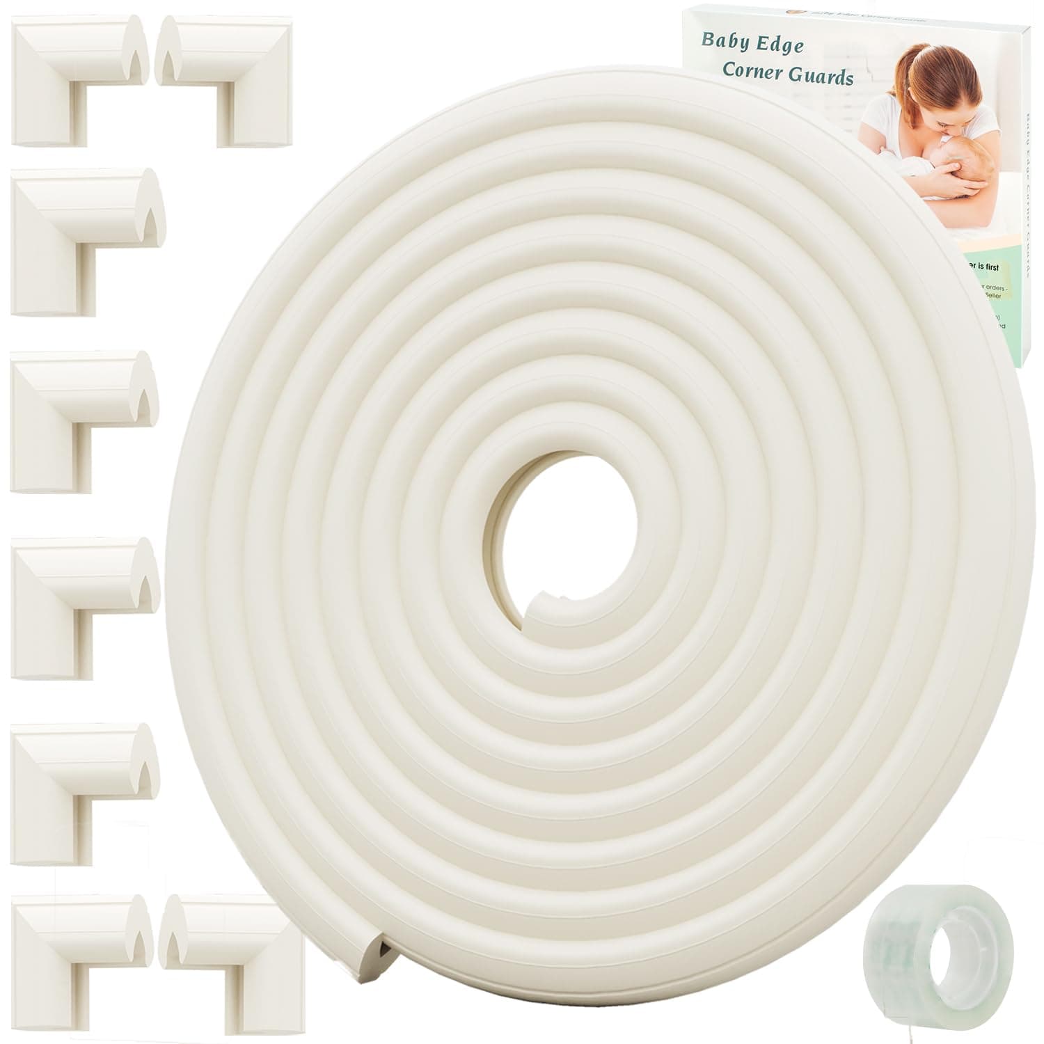 Safety Baby Edge Corner Guards Protector Set, 4.4M/14.5ft Edges Protector + 8 Corner Guards for Kids Foam, Furniture and Tables Child Baby Proof Bumpers, Pre-Taped for Direct Use