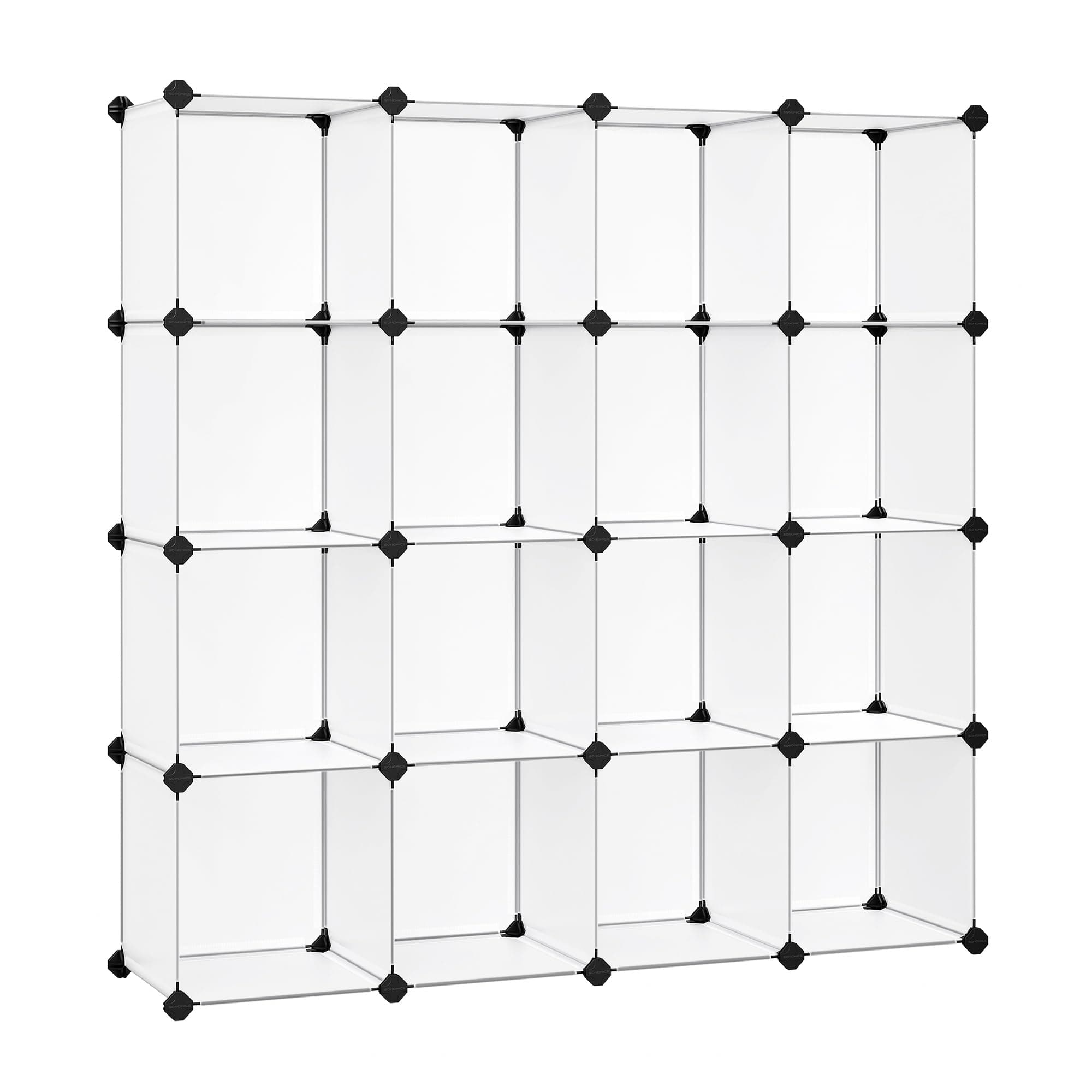 SONGMICS Cube Storage Organizer, Set of 16 Plastic Cubes, Book Shelf, Closet Organizers and Storage, Room Organization, Bedroom Living Room, 12.2 x 48.4 x 48.4 Inches, White ULPC44L
