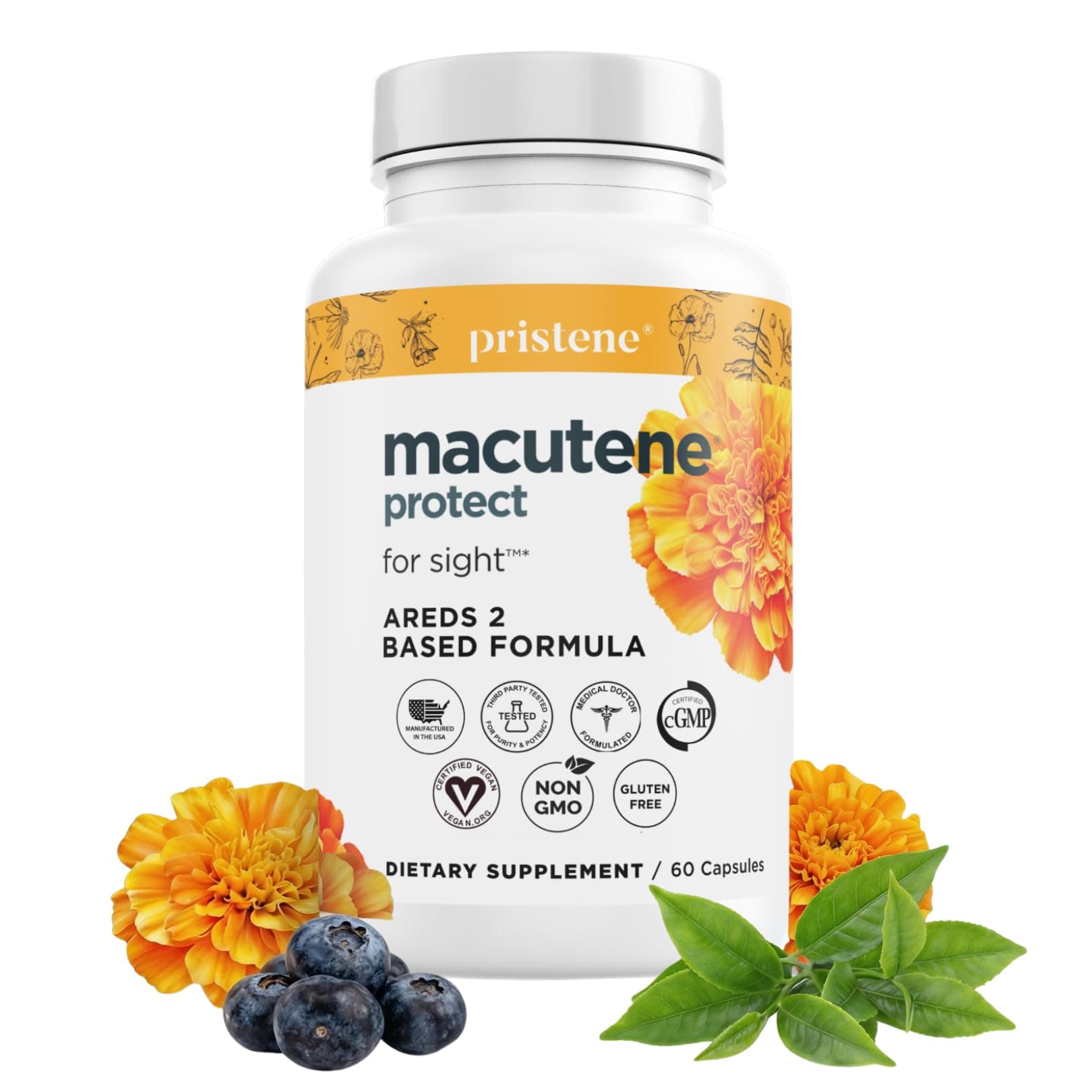 Macutene Protect Eye Vitamins for Macular Support Areds 2 with Lutein and Zeaxanthin Supplements (25mg/5mg) – Doctor Formulated Bilberry Supplement for Eyes, Lab Tested, Vegan (60 Capsules)