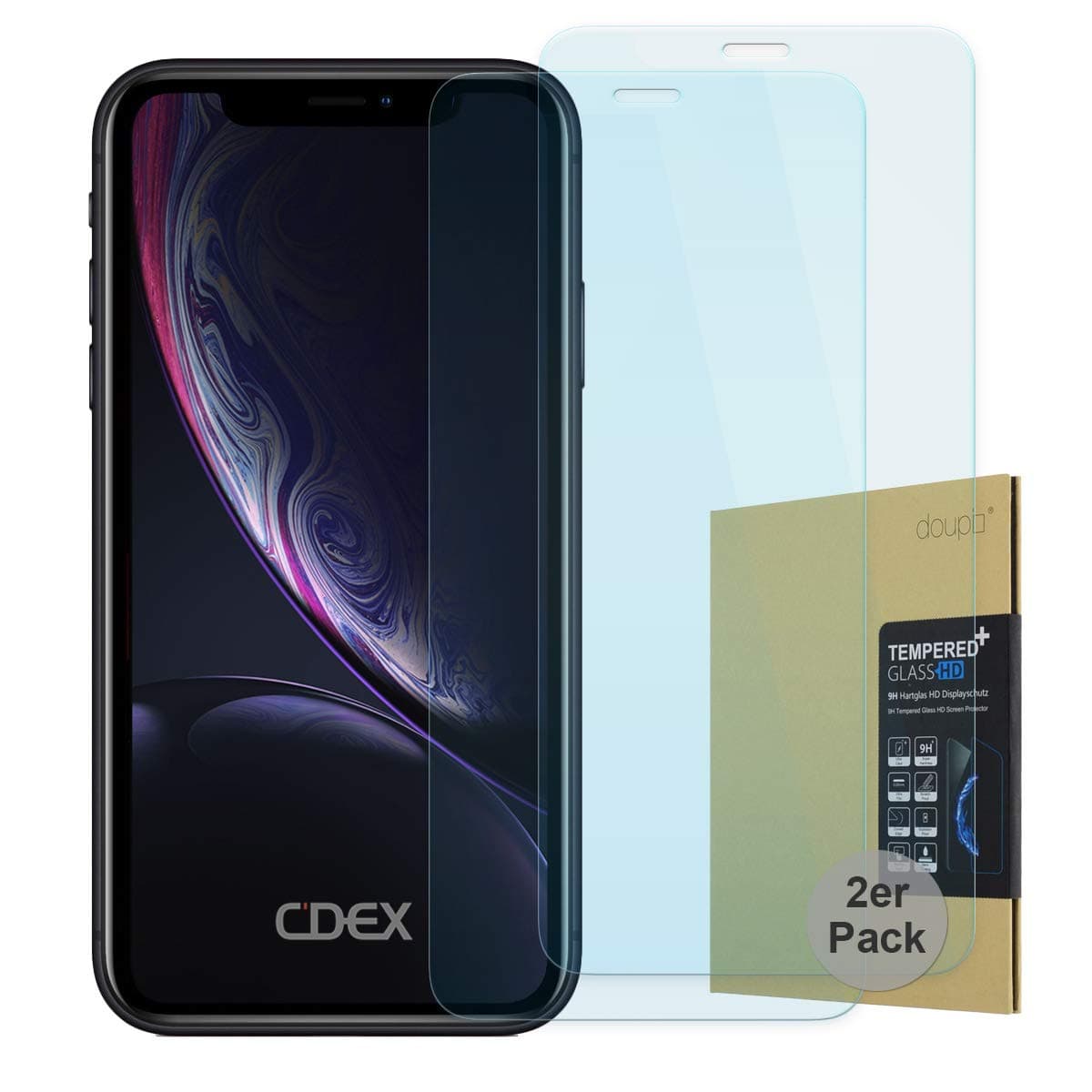 doupi 2X Screen Protector for iPhone 11 (2019) / XR (6.1 inch), Premium 9H HD Anti Scratch [3D Touch Supported] Tempered Glass Film, 2-Pack