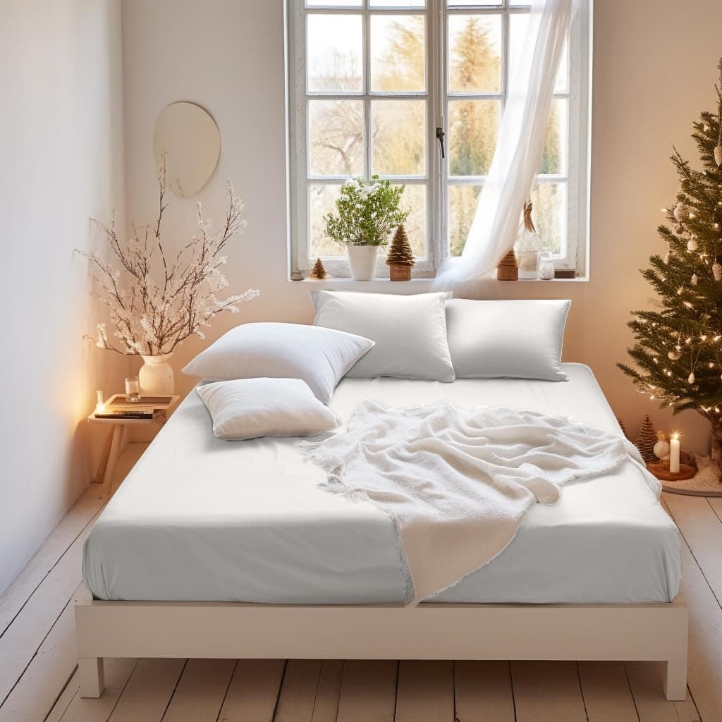 MOHAP 16 inch(40cm) Extra Deep King Size Fitted Sheet Only Bedsheet No Pillowcases Brushed Microfiber Breathable No Color Fade White