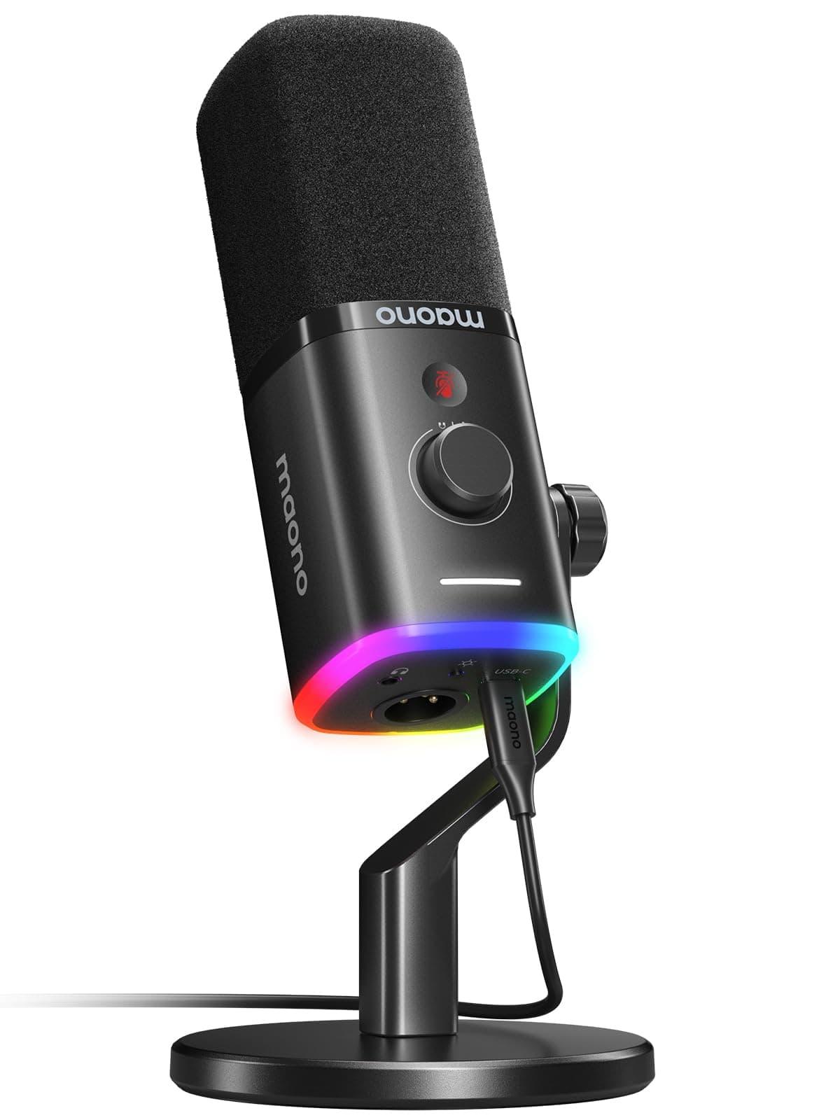 USB/XLR Podcasting Microphone for PC, Gaming Streaming Dynamic Mic with Mute Button, RGB, Desktop Stand,Computer Mic for Video Studio Recording-PD100X,Black