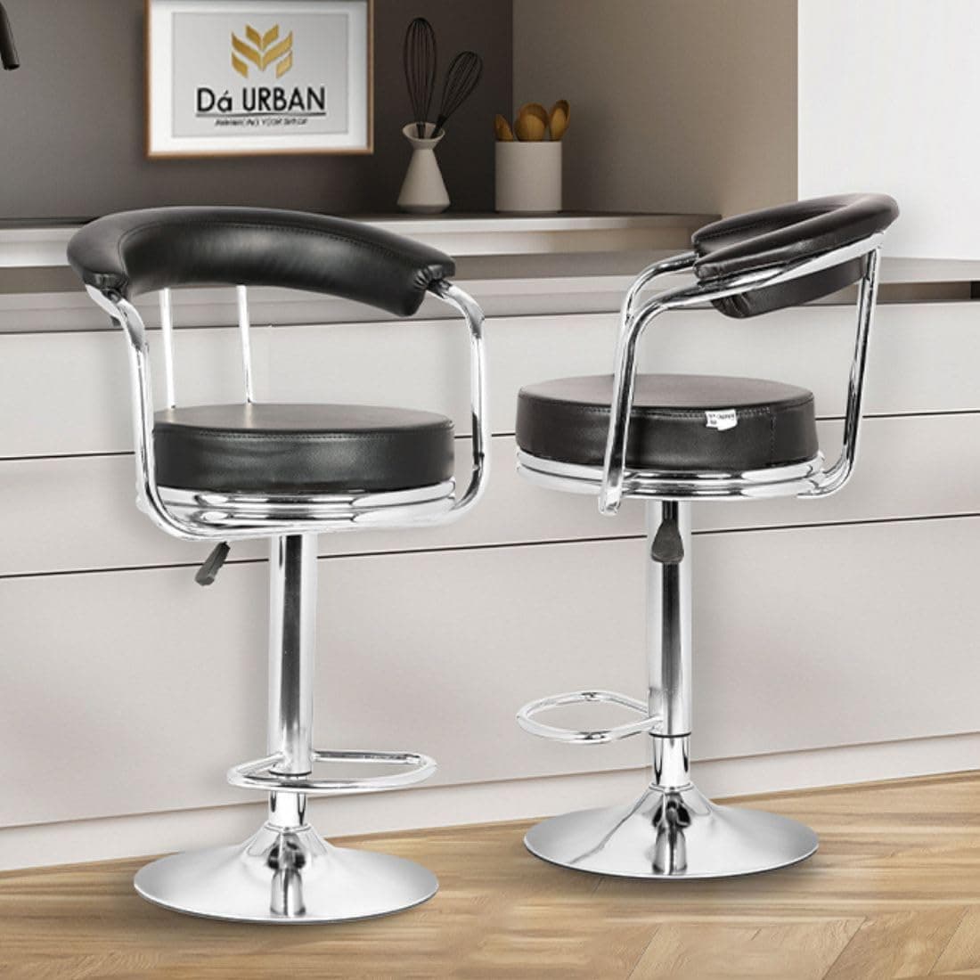 Da URBAN - M-351_BLACK_2 Classic Height Adjustable Bar Stool Chair (Black) (Set of 2)