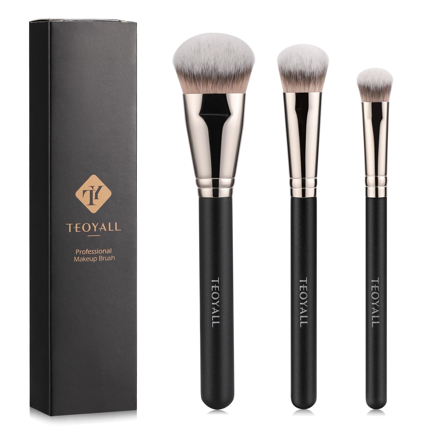 TEOYALL Flat Angled Brushes, Flawless Foundation Brush Under Eye Concealer Brush Bronzer Brush with Liquid Cream Powder