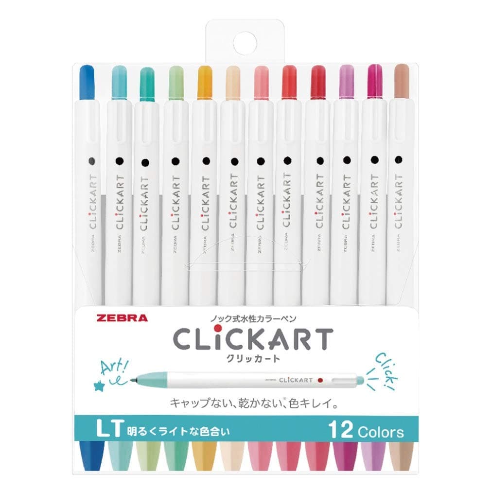 Zebra Clickart Water-Based Pen Bright Light 12 Colors Set, Wyss22-12Clt (New Version)
