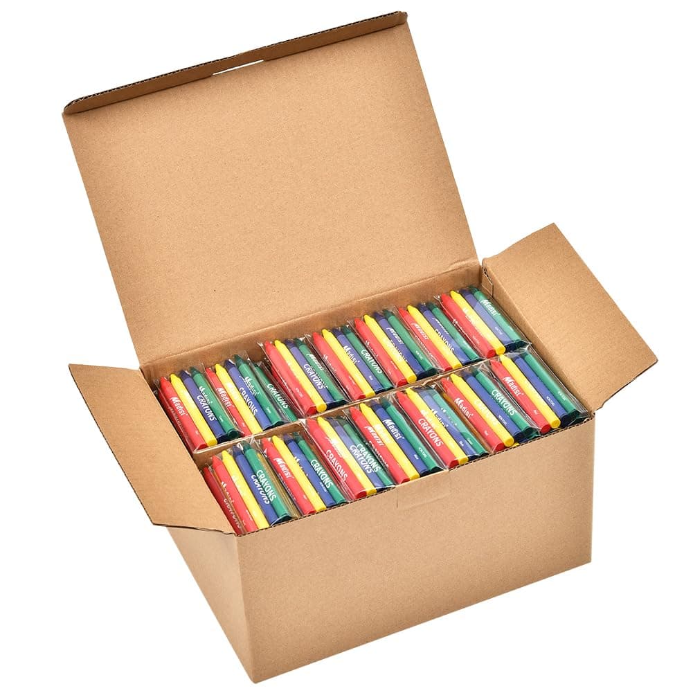 Madisi Crayons Bulk Pack, Regular Size, 4 Colors, cellophane 250 Packs, 1000 Count