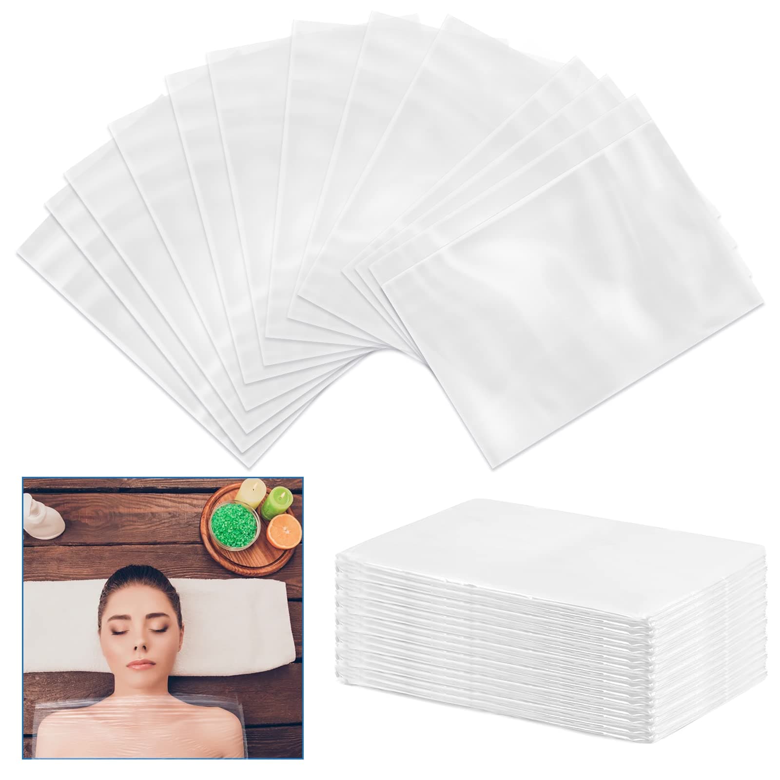 Okllen - 100 pack disposable plastic sheets for body wrap, sauna liner used size 83" x 43", poly bag inside an infrared sauna blanket